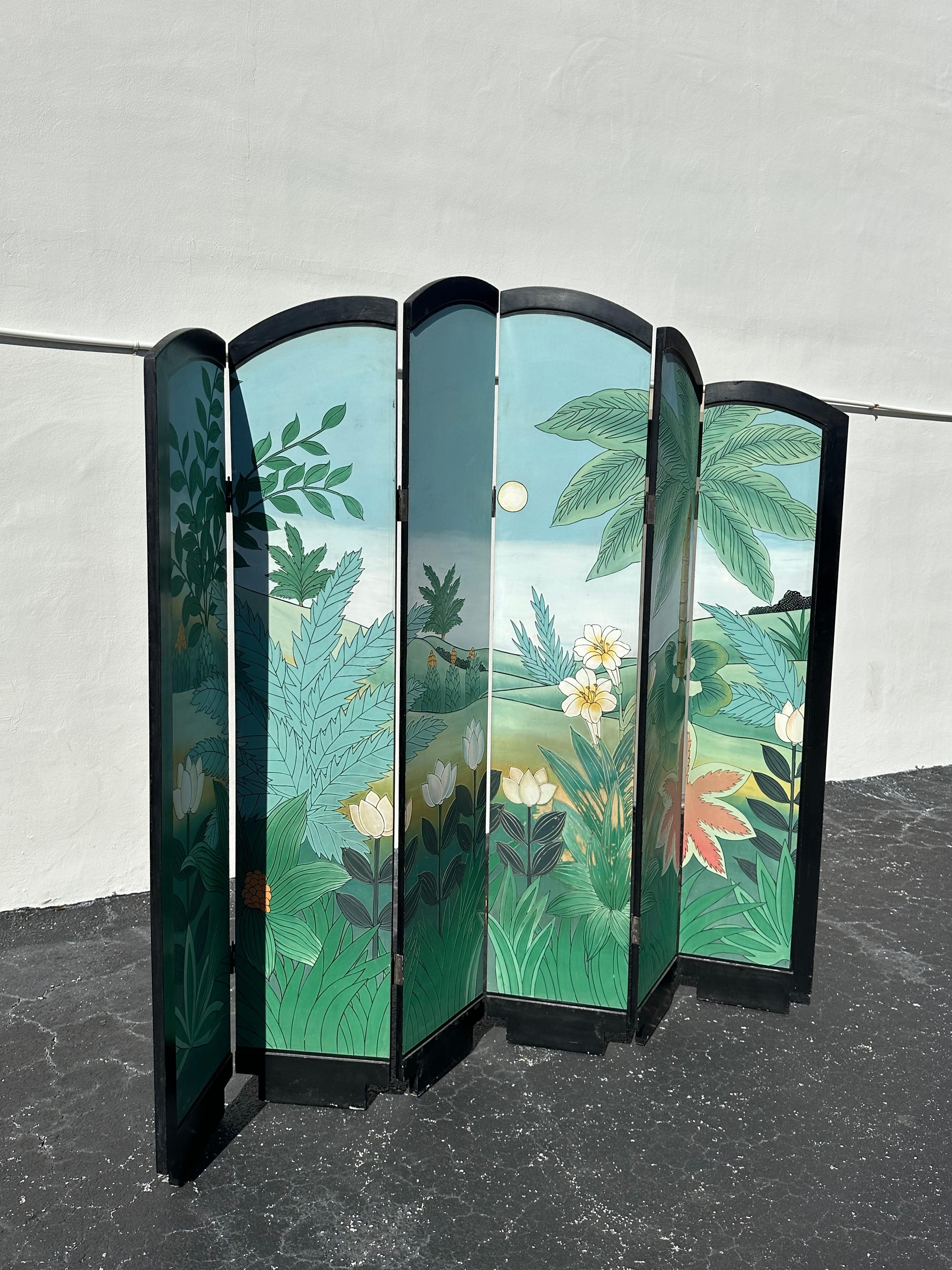 Late 20th Century Monumental Chinoiserie Arch 6 Panel Coromandel Folding Screen Room Divider For Sale