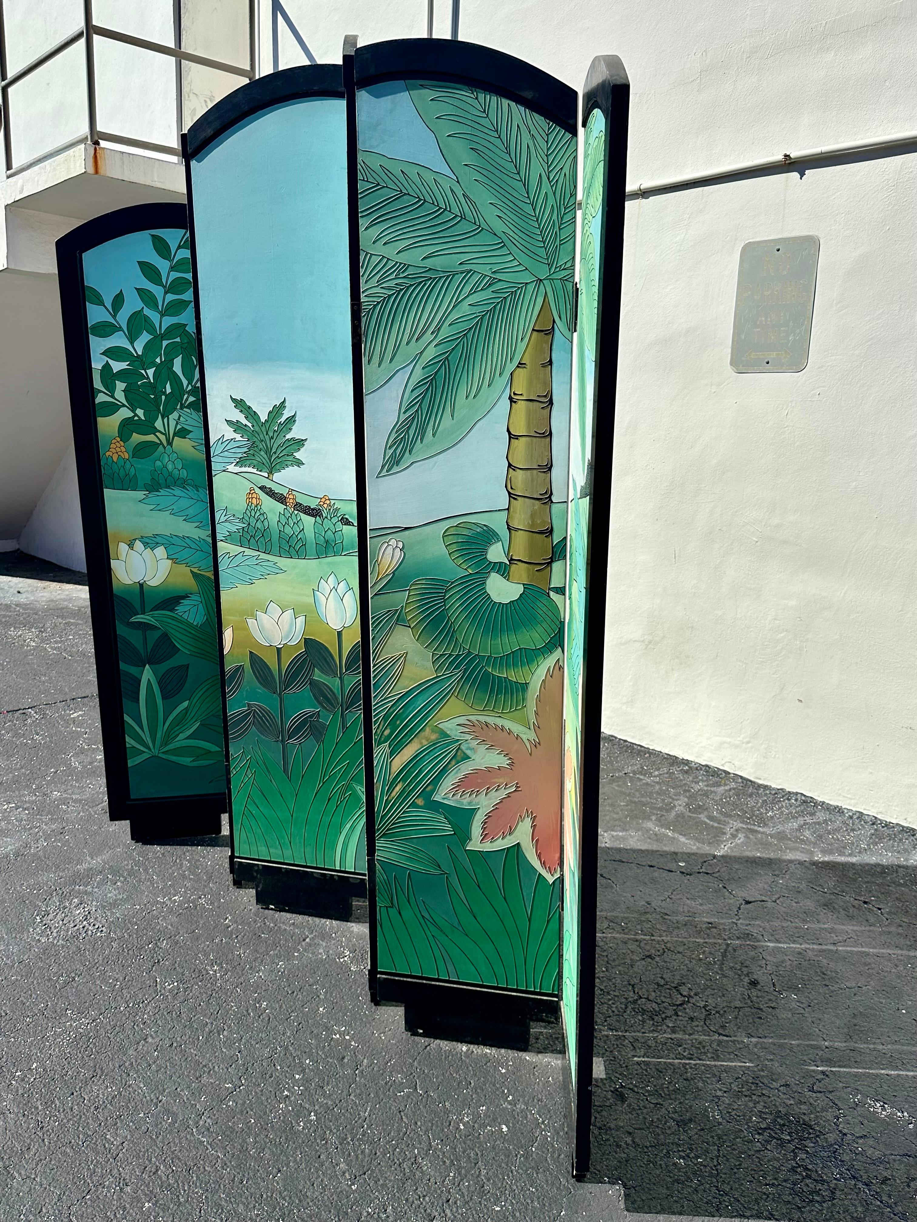Wood Monumental Chinoiserie Arch 6 Panel Coromandel Folding Screen Room Divider For Sale