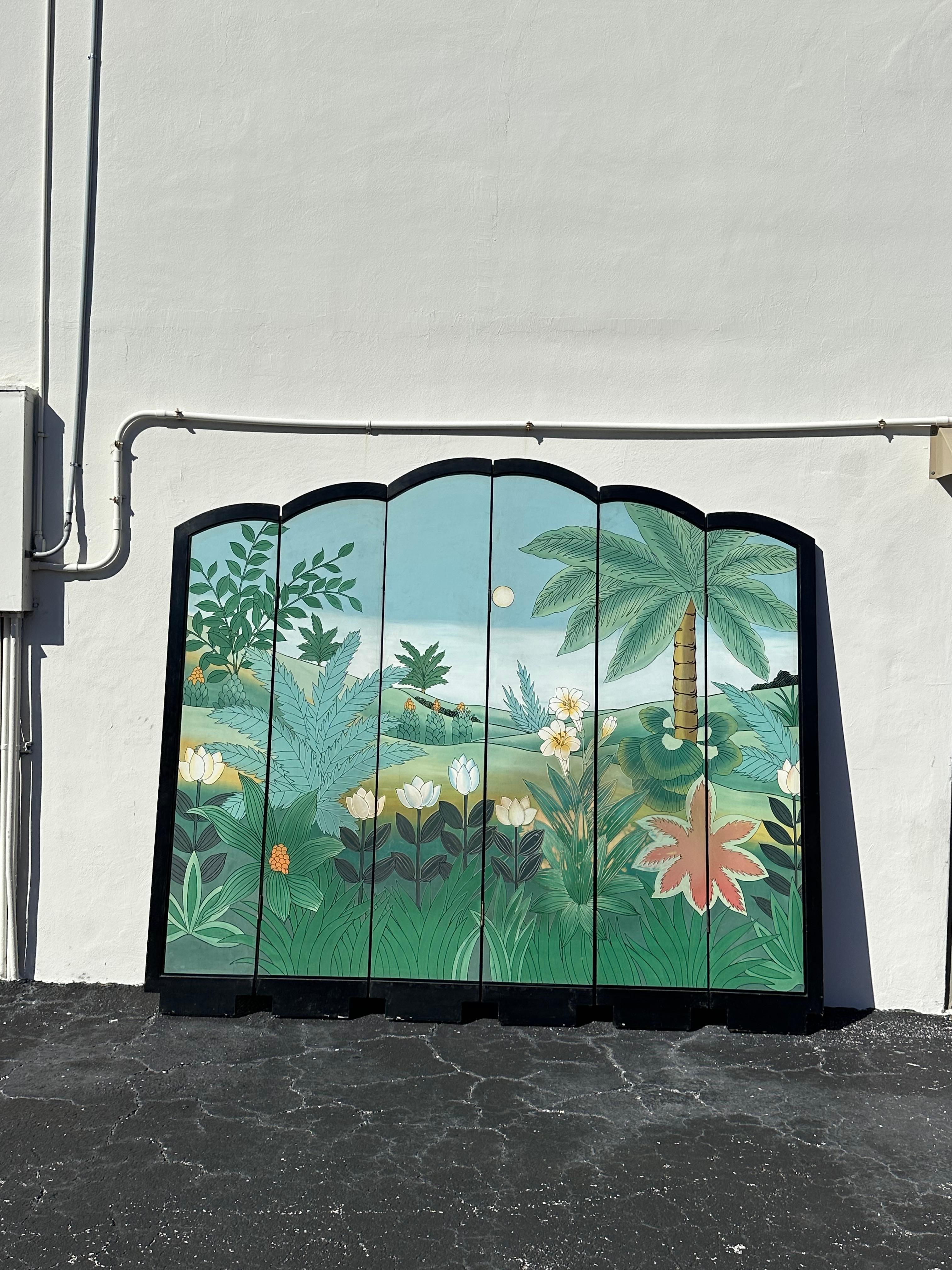 Monumental Chinoiserie Arch 6 Panel Coromandel Folding Screen Room Divider For Sale 1