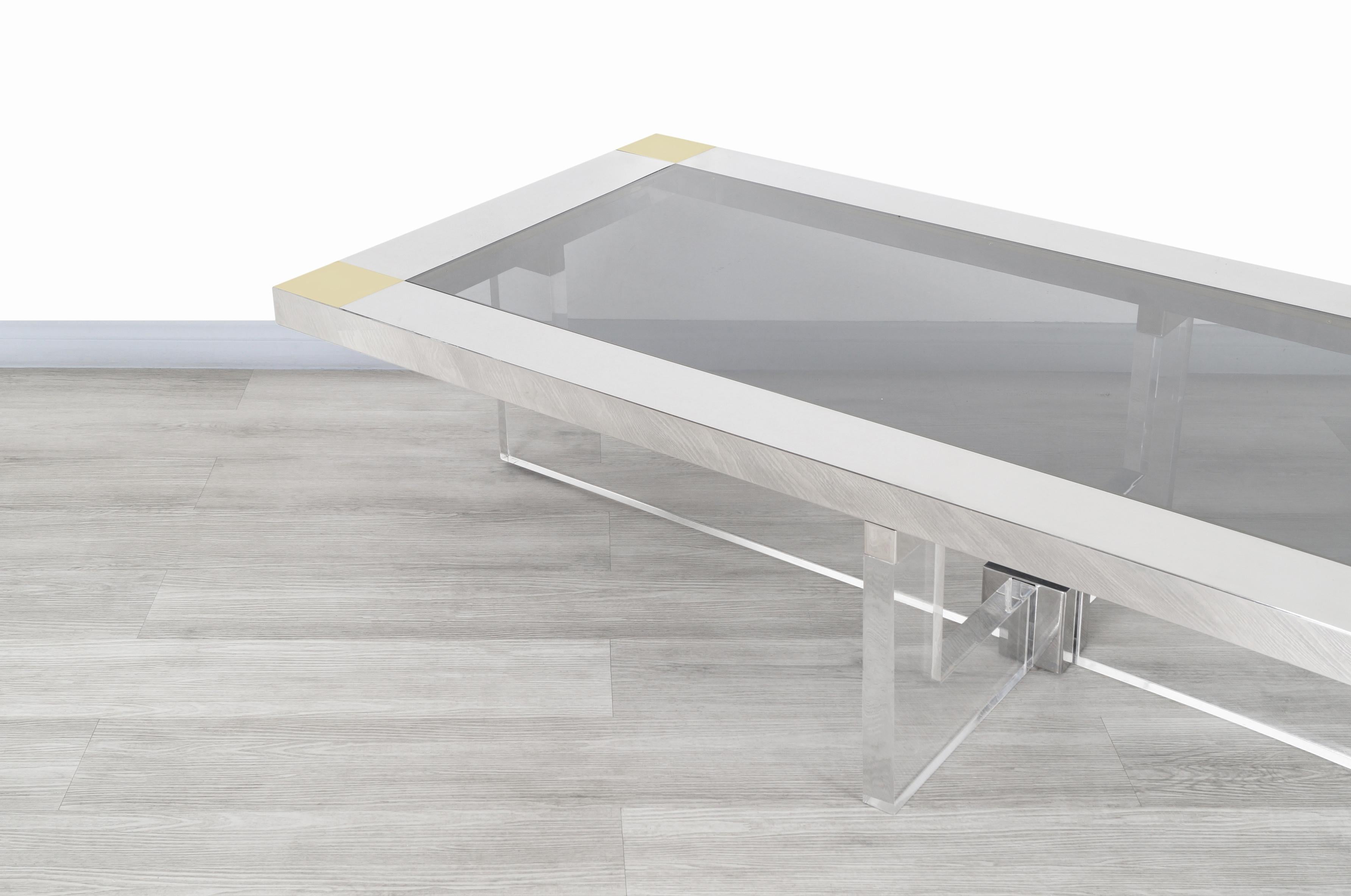 Monumental Chrome and Lucite Coffee Table For Sale 1