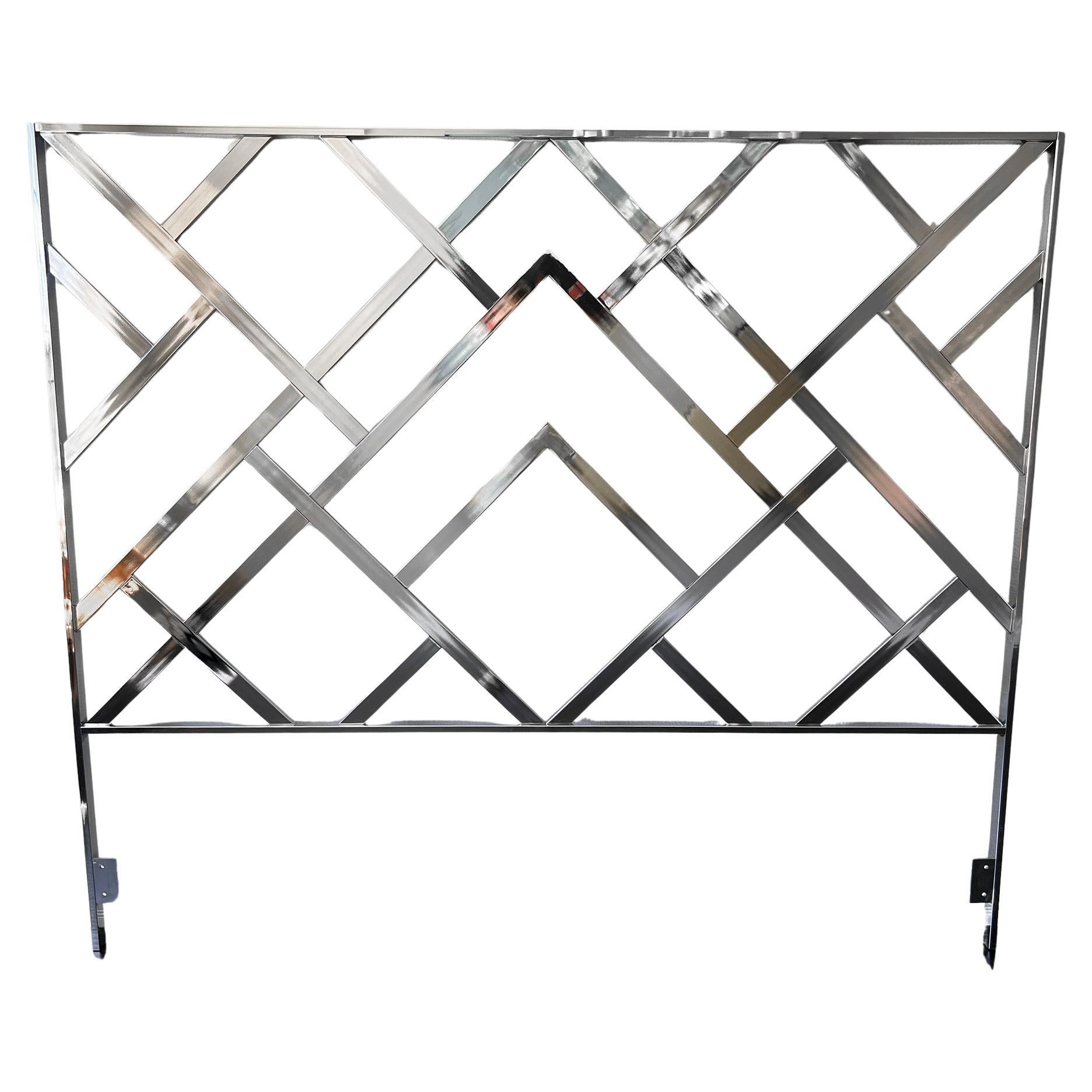 Monumental Chrome "Oriental" King Headboard & Frame, Elaine Cohen, D.I.A., 1972 For Sale