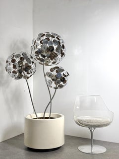 Monumental Curtis Jere Style Chrome Raindrops Tree Sculpture in Planter 1970s