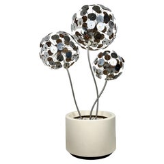 Monumental Curtis Jere Style Chrome Raindrops Tree Sculpture in Planter 1970s