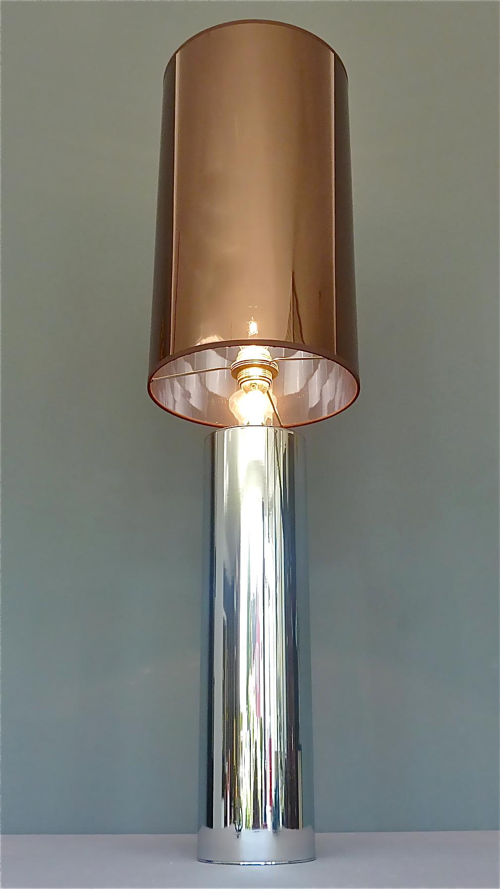 Monumental Chrome Steel Table Lamp Willy Rizzo Cardin Style Bronze Mirror 1970s For Sale 4