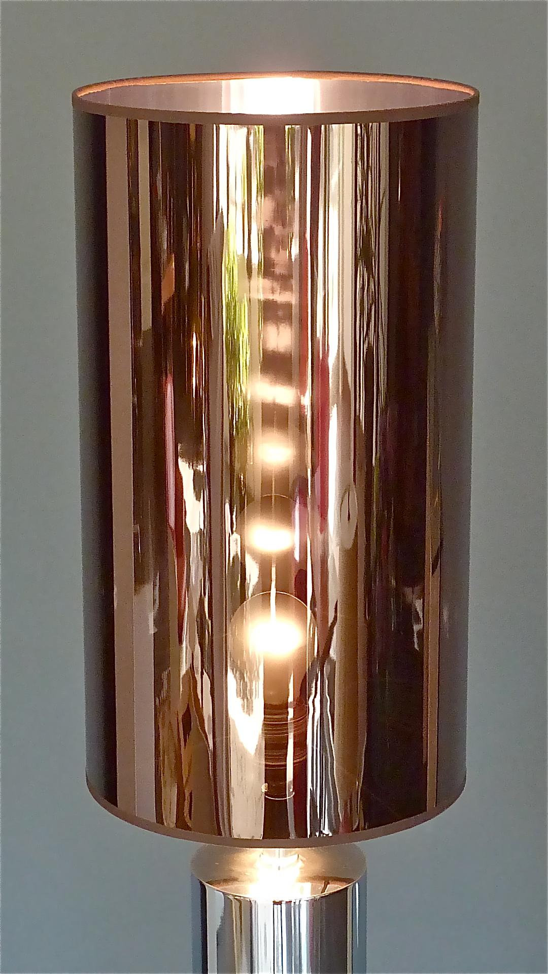 Monumentale Chromstahl Tischlampe Willy Rizzo Cardin Style Bronze Spiegel 1970er im Angebot 6