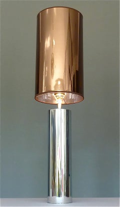 Monumental lampe de table en acier chromé Willy Rizzo Cardin Style Bronze Miroir 1970