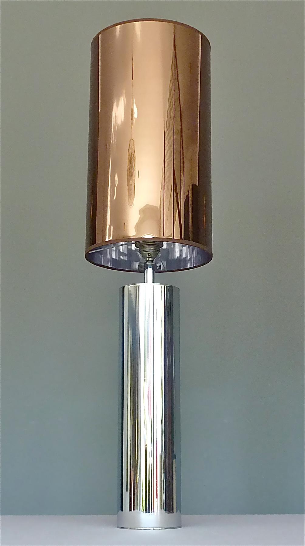 Ère spatiale Monumental lampe de table en acier chromé Willy Rizzo Cardin Style Bronze Miroir 1970 en vente