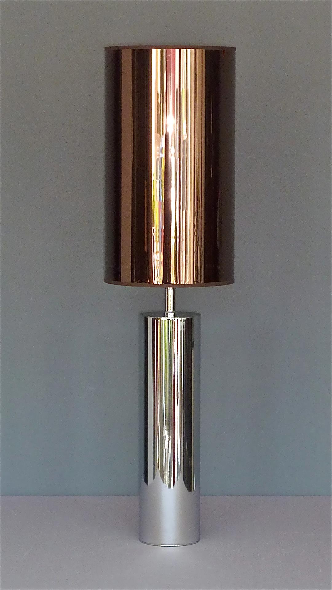 Monumental Chrome Steel Table Lamp Willy Rizzo Cardin Style Bronze Mirror 1970s In Good Condition For Sale In Nierstein am Rhein, DE