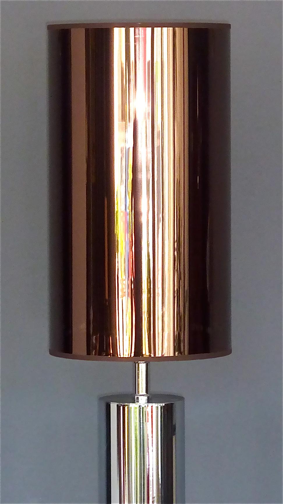 Late 20th Century Monumental Chrome Steel Table Lamp Willy Rizzo Cardin Style Bronze Mirror 1970s For Sale