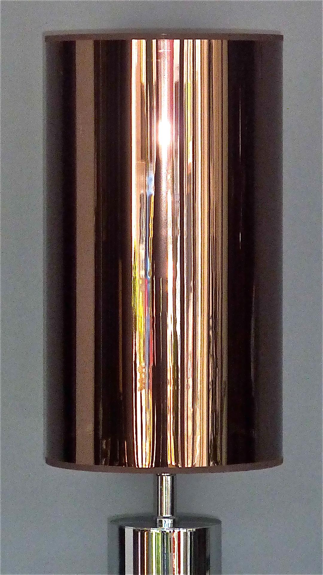 Monumentale Chromstahl Tischlampe Willy Rizzo Cardin Style Bronze Spiegel 1970er (Stahl) im Angebot