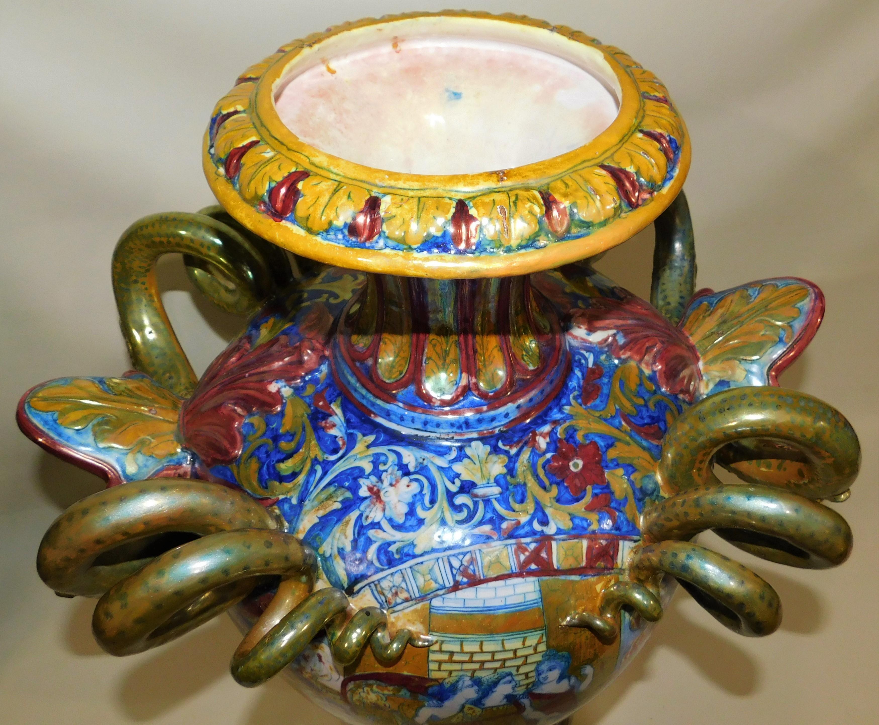 Monumental circa 1890 Italian Majolica Ceramic Urn Shaped Vase For Sale 7