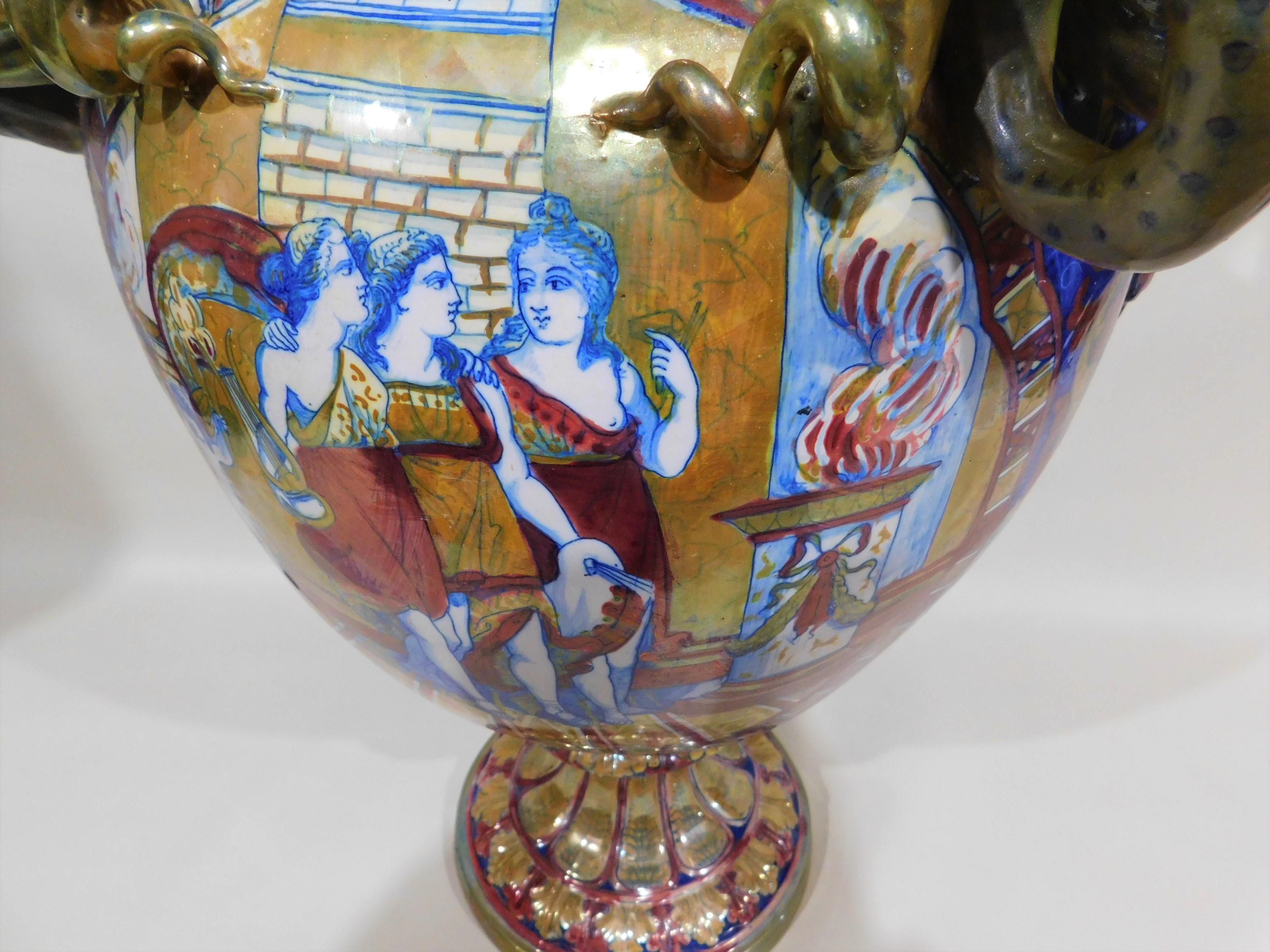 Monumental circa 1890 Italian Majolica Ceramic Urn Shaped Vase For Sale 12