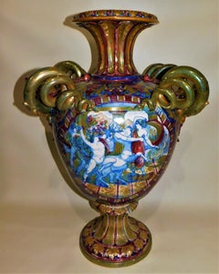 Monumental circa 1890 Italian Majolica Ceramic Urn Shaped Vase