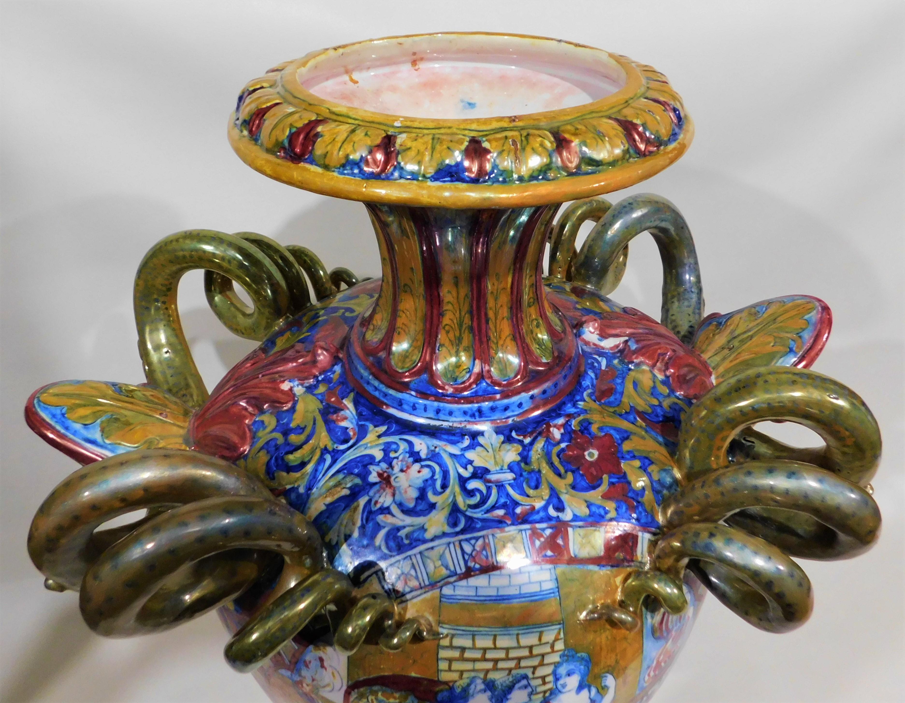 Monumental circa 1890 Italian Majolica Ceramic Urn Shaped Vase For Sale 5