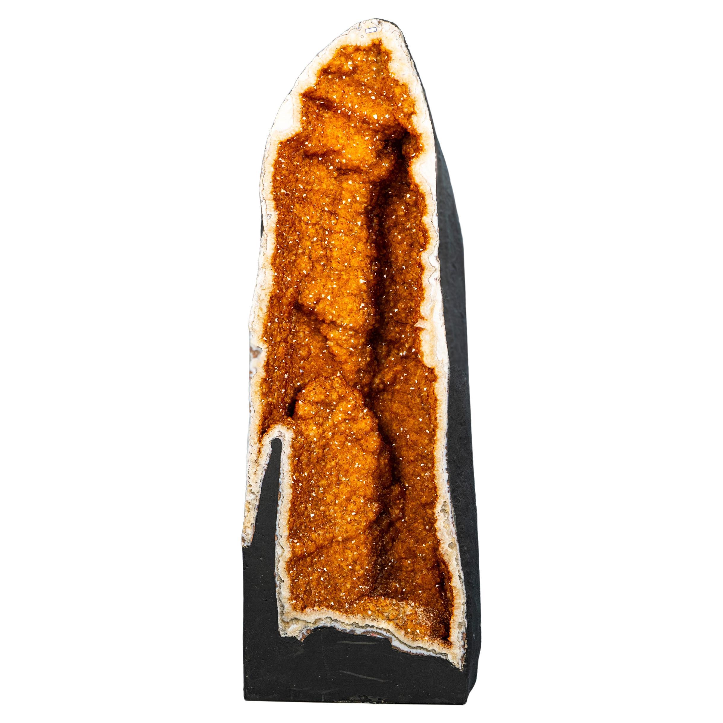 Monumental Citrine Cathedral Geode with Large Stalactite Crystal Formations