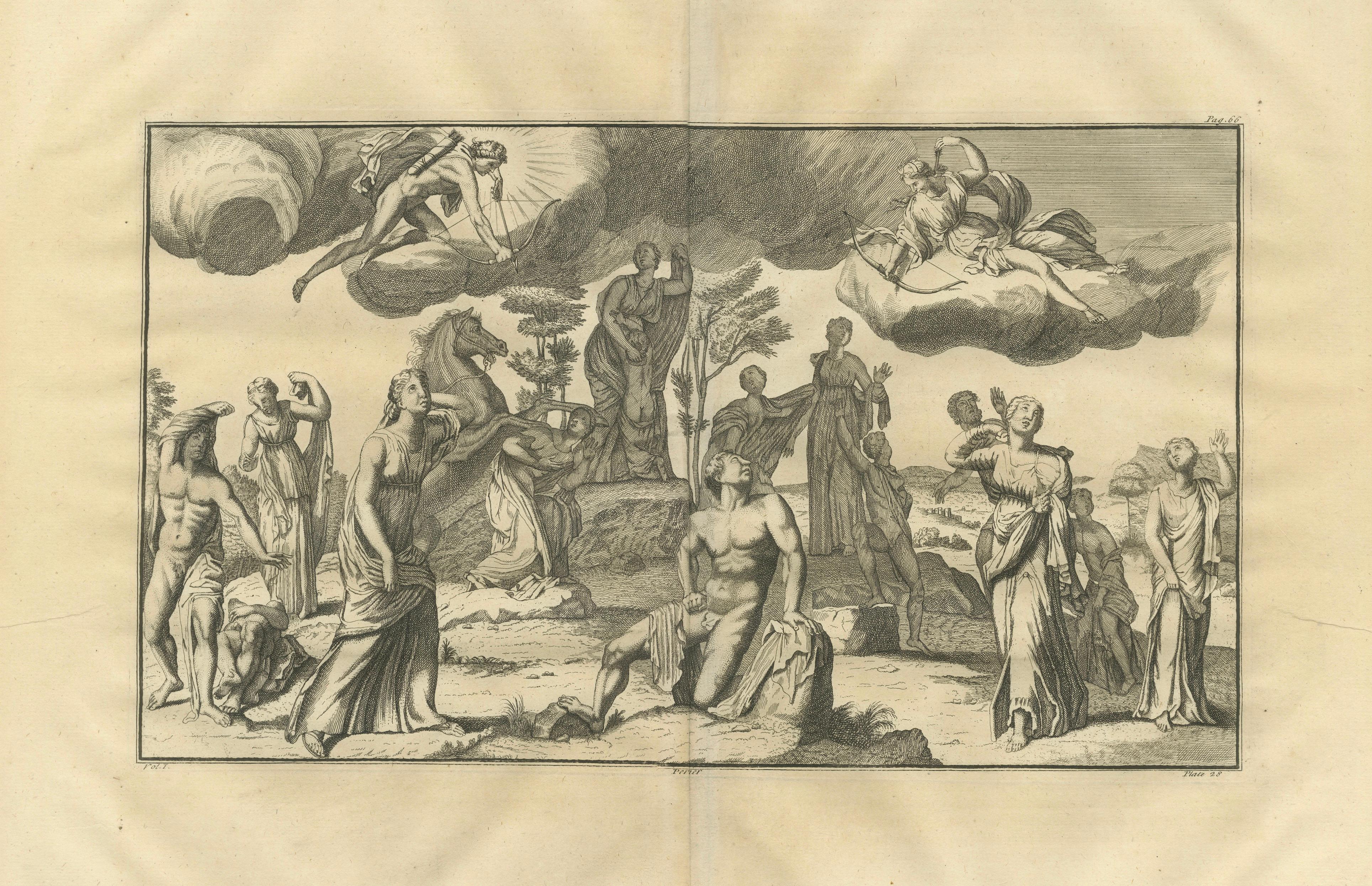 Monumental Classical Allegory, Large Horizontal Engraving from Montfaucon, 1721