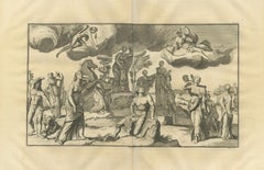 Allegoria classica monumentale, grande incisione orizzontale da Montfaucon, 1721