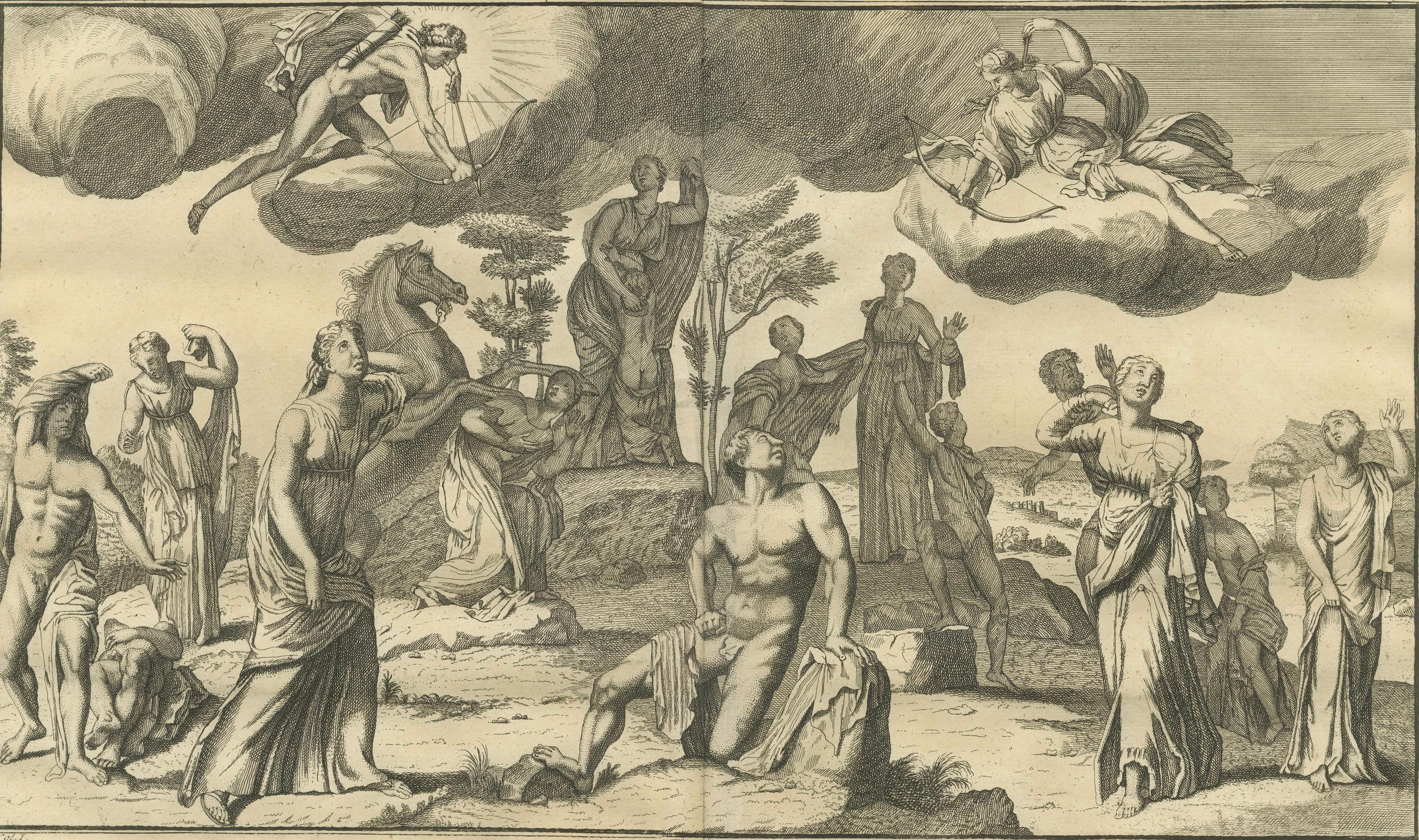 Monumental Classical Allegory, Large Horizontal Engraving from Montfaucon, 1721