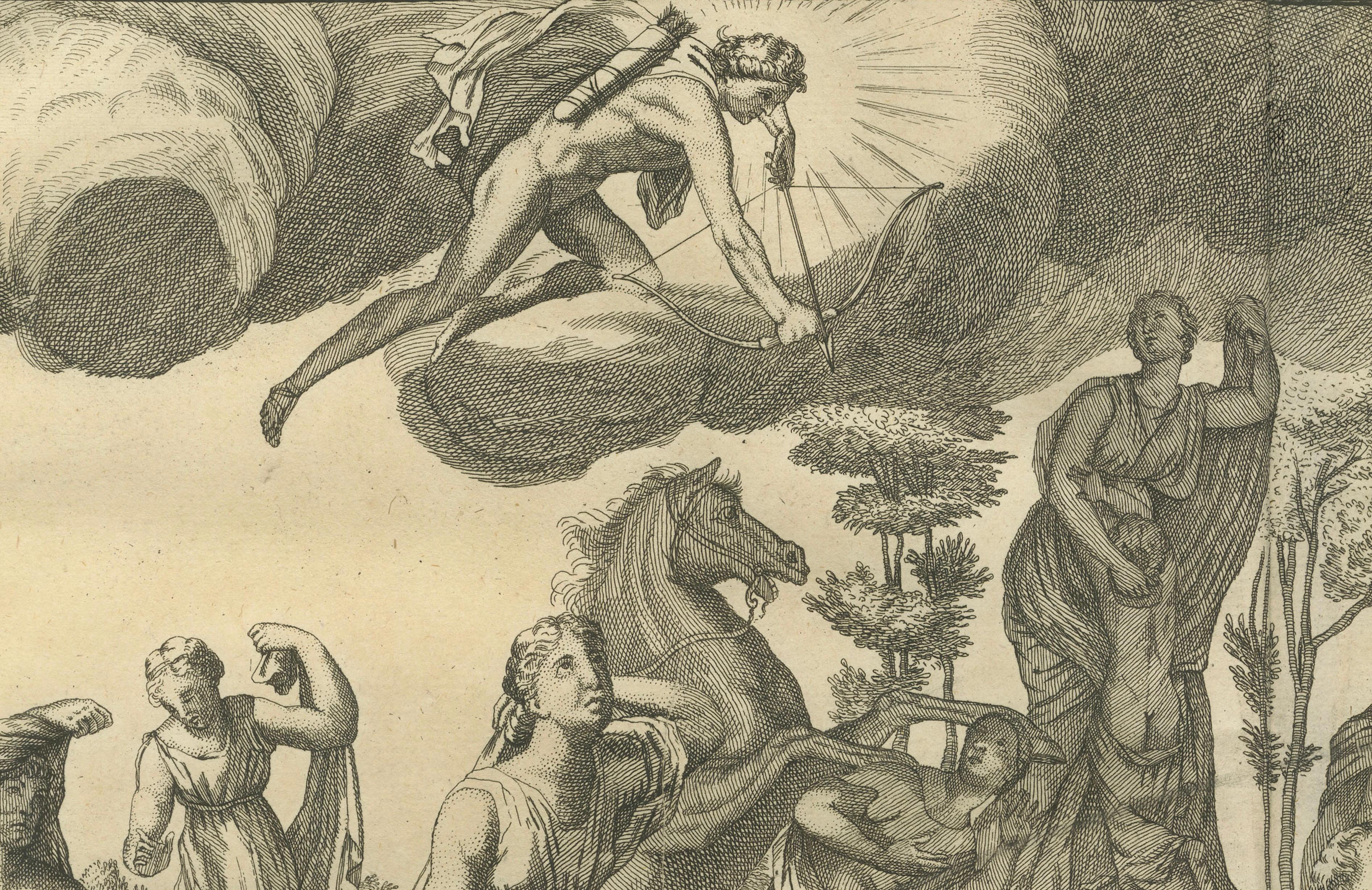 Monumental Classical Allegory, Large Horizontal Engraving from Montfaucon, 1721