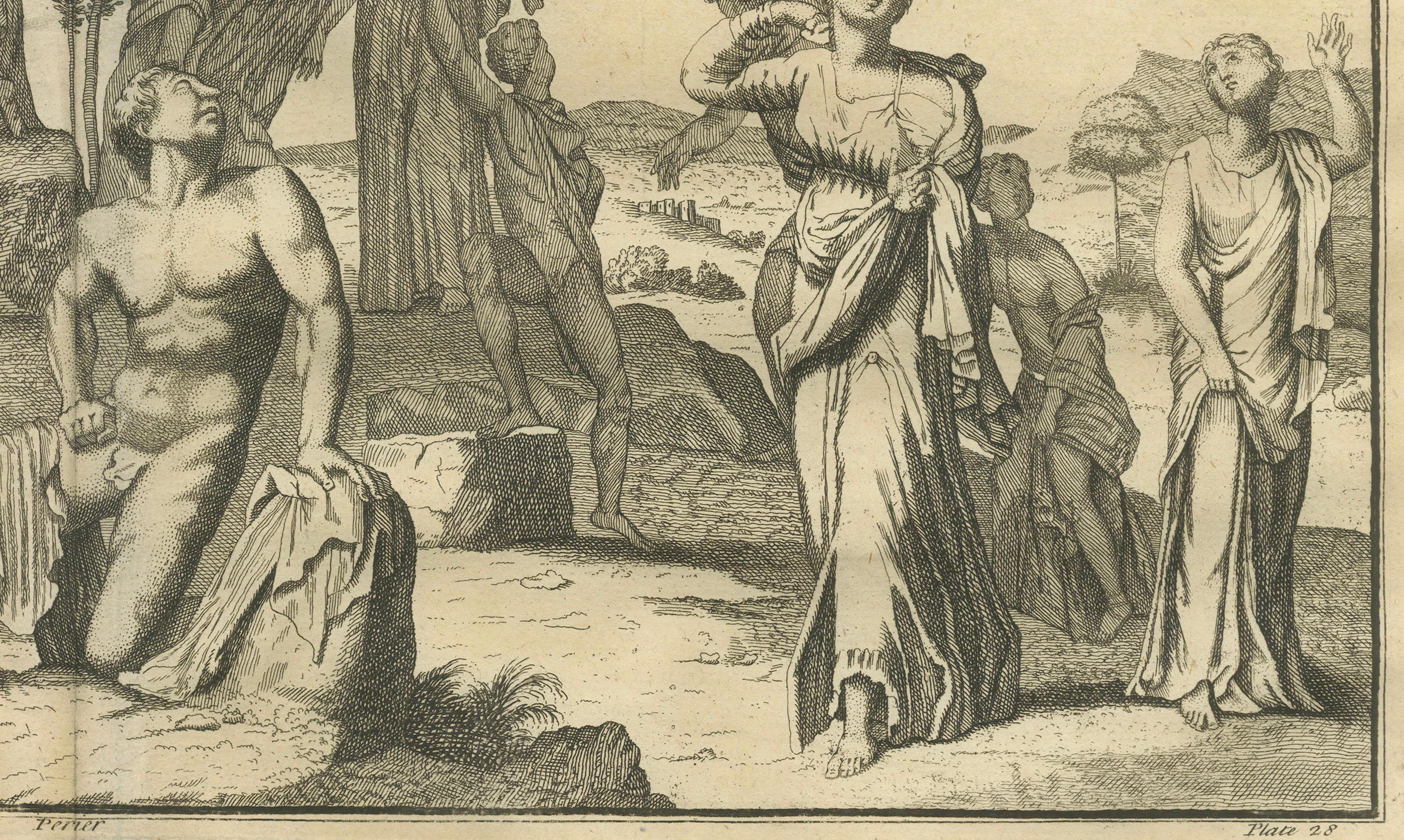 Monumental Classical Allegory, Large Horizontal Engraving from Montfaucon, 1721
