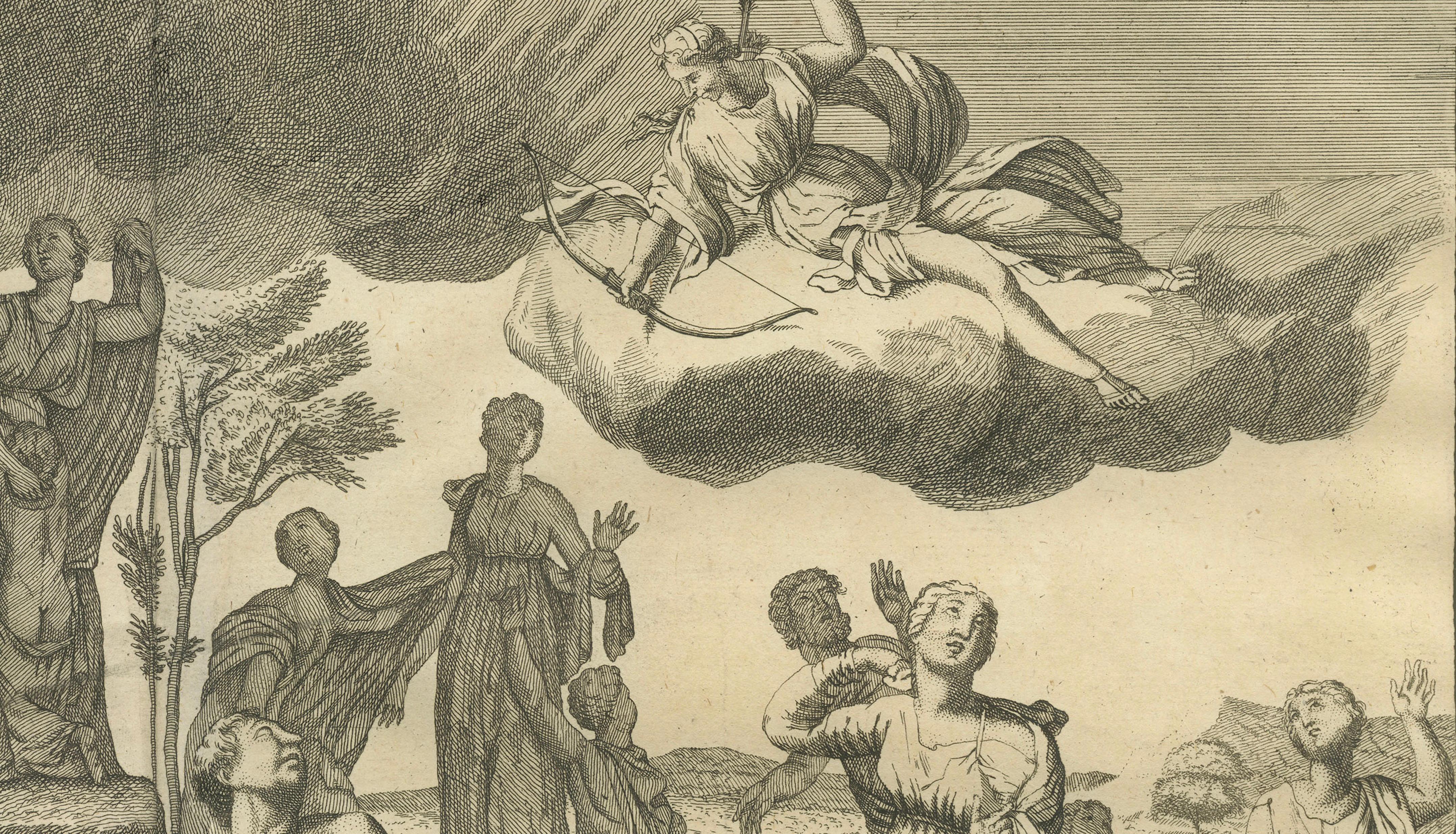 Monumental Classical Allegory, Large Horizontal Engraving from Montfaucon, 1721