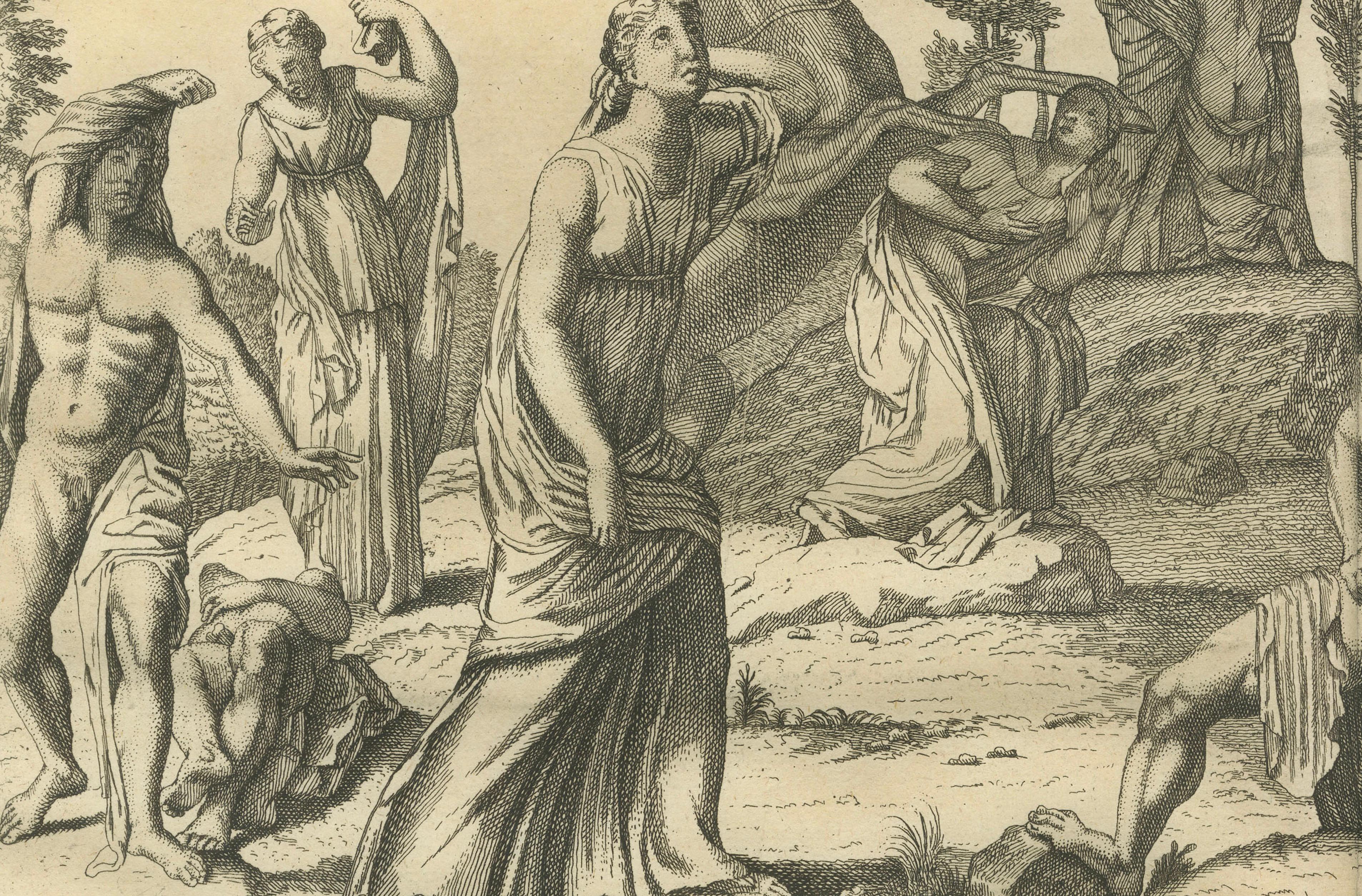 Monumental Classical Allegory, Large Horizontal Engraving from Montfaucon, 1721