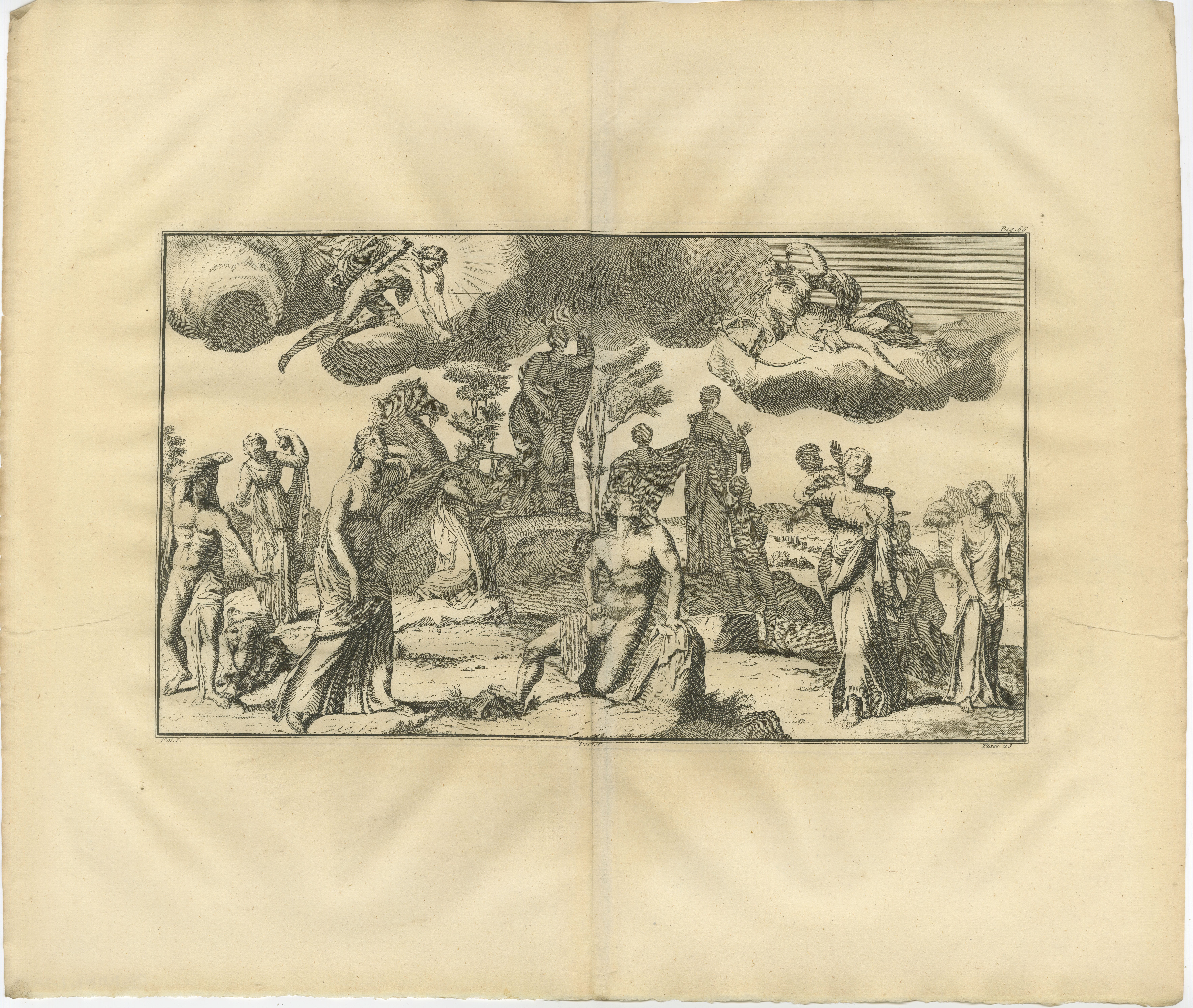 Monumental Classical Allegory, Large Horizontal Engraving from Montfaucon, 1721 For Sale