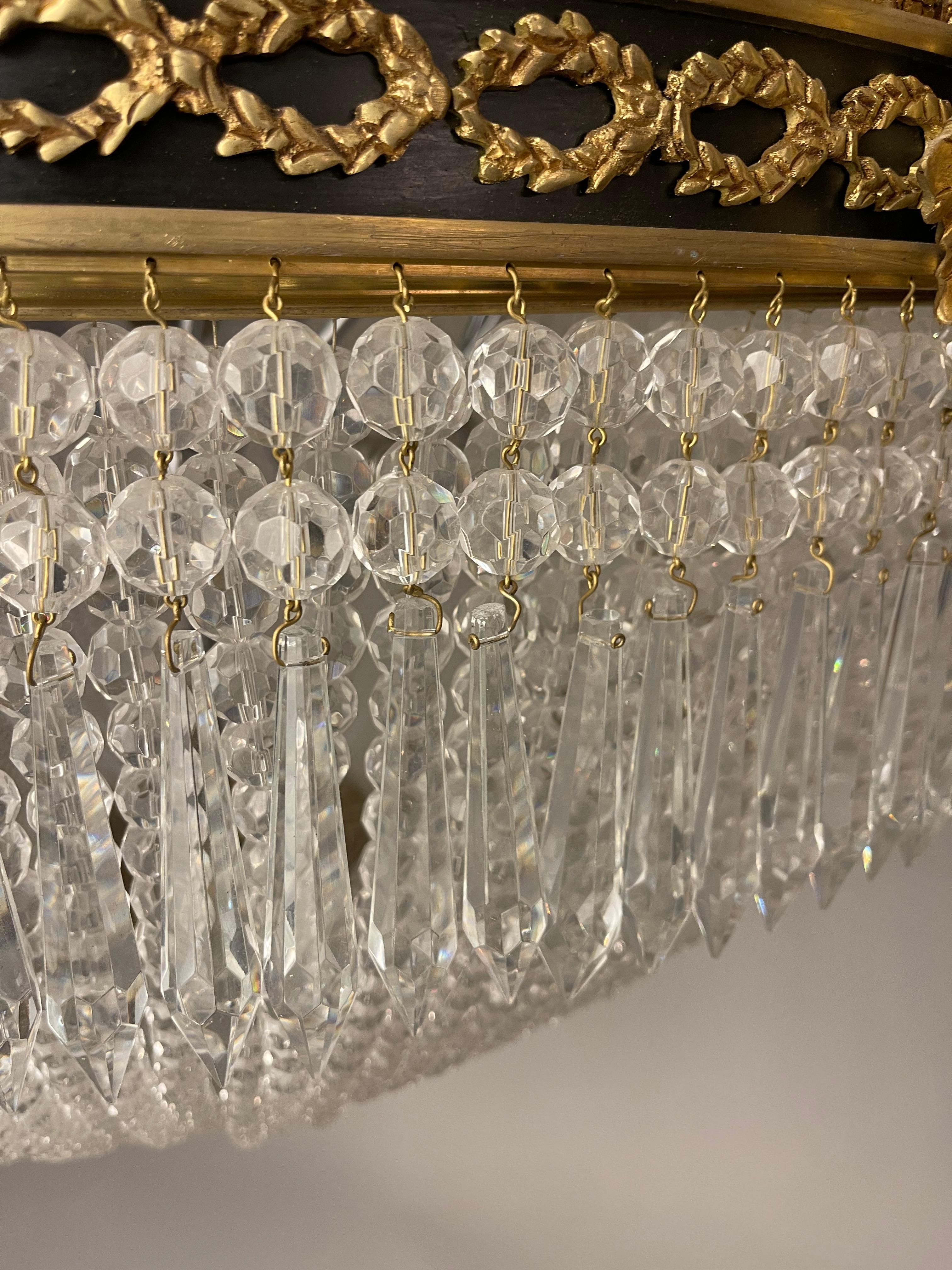 Monumental Classicist Ceiling Chandelier, Crystal Brass For Sale 6