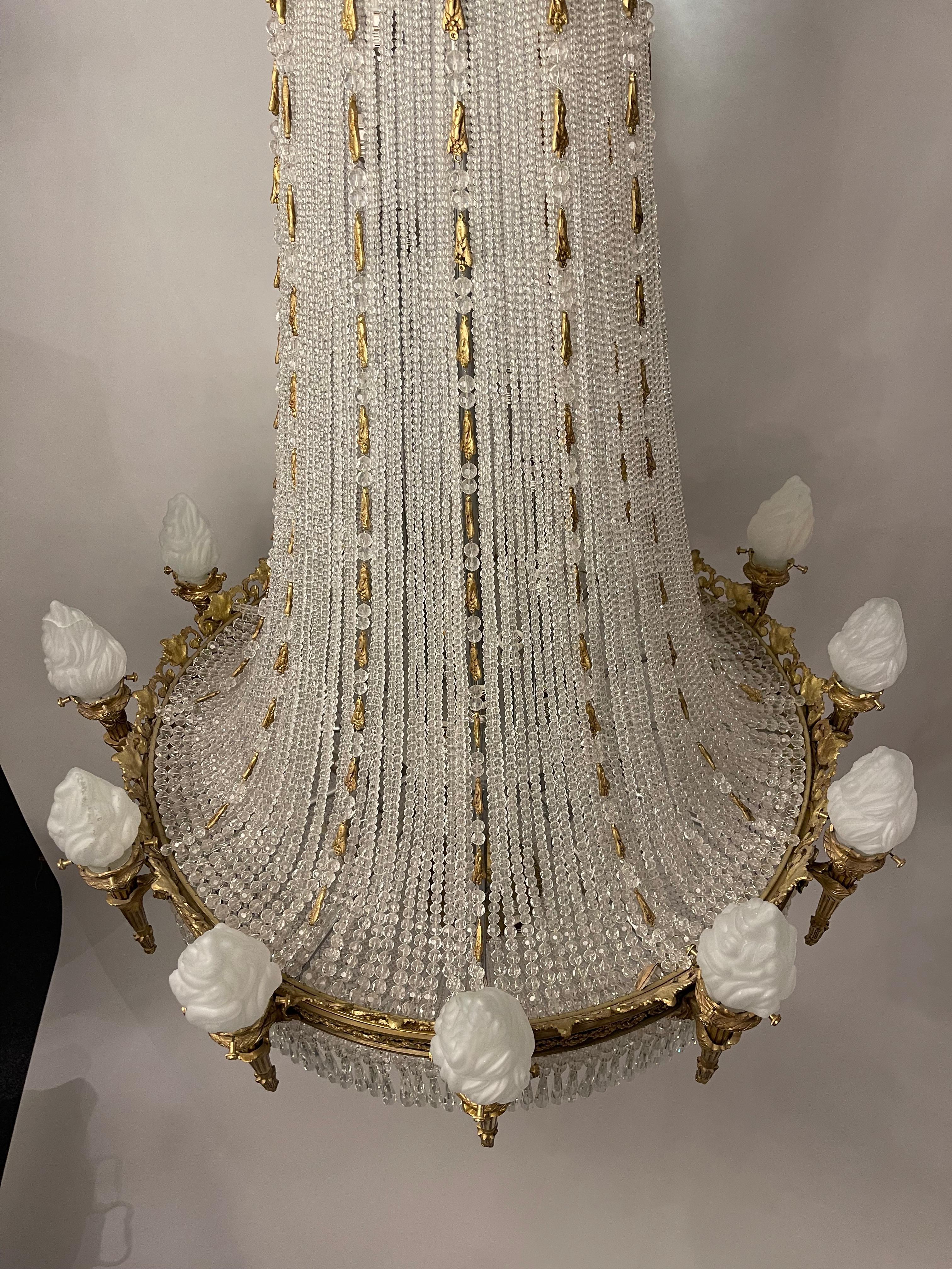 Monumental Classicist Ceiling Chandelier, Crystal Brass For Sale 13