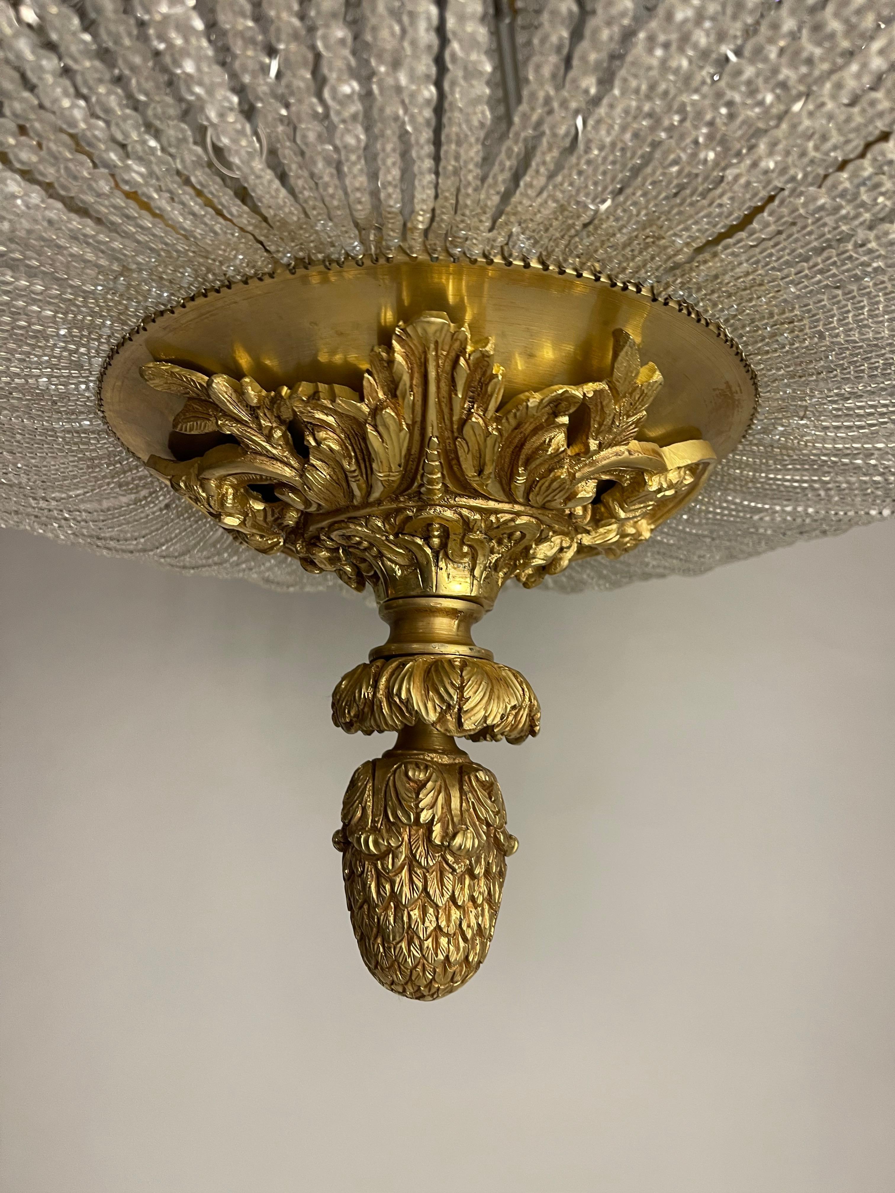 Monumental Classicist Ceiling Chandelier, Crystal Brass For Sale 1