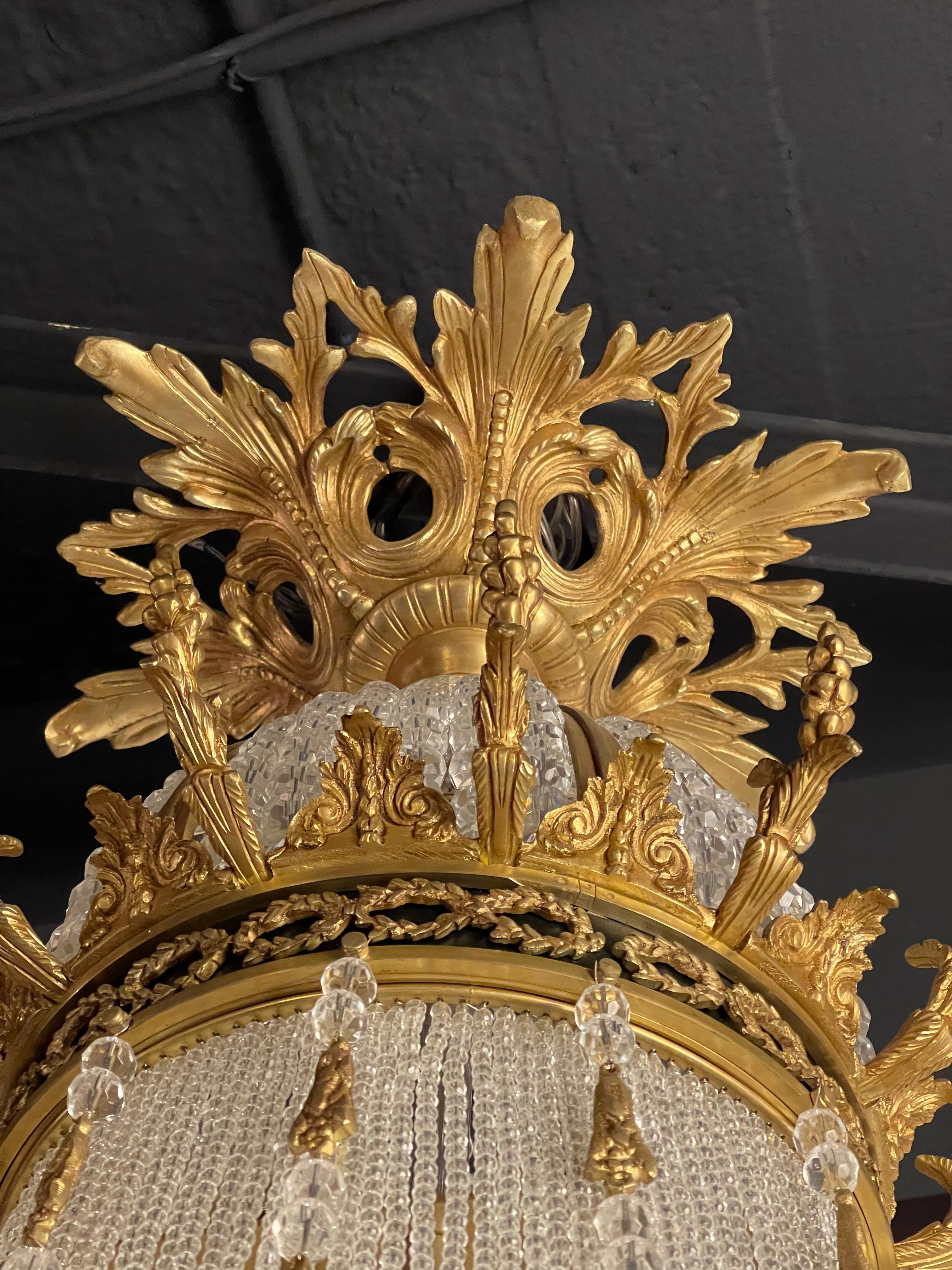 Monumental Classicist Ceiling Chandelier, Crystal Brass For Sale 2