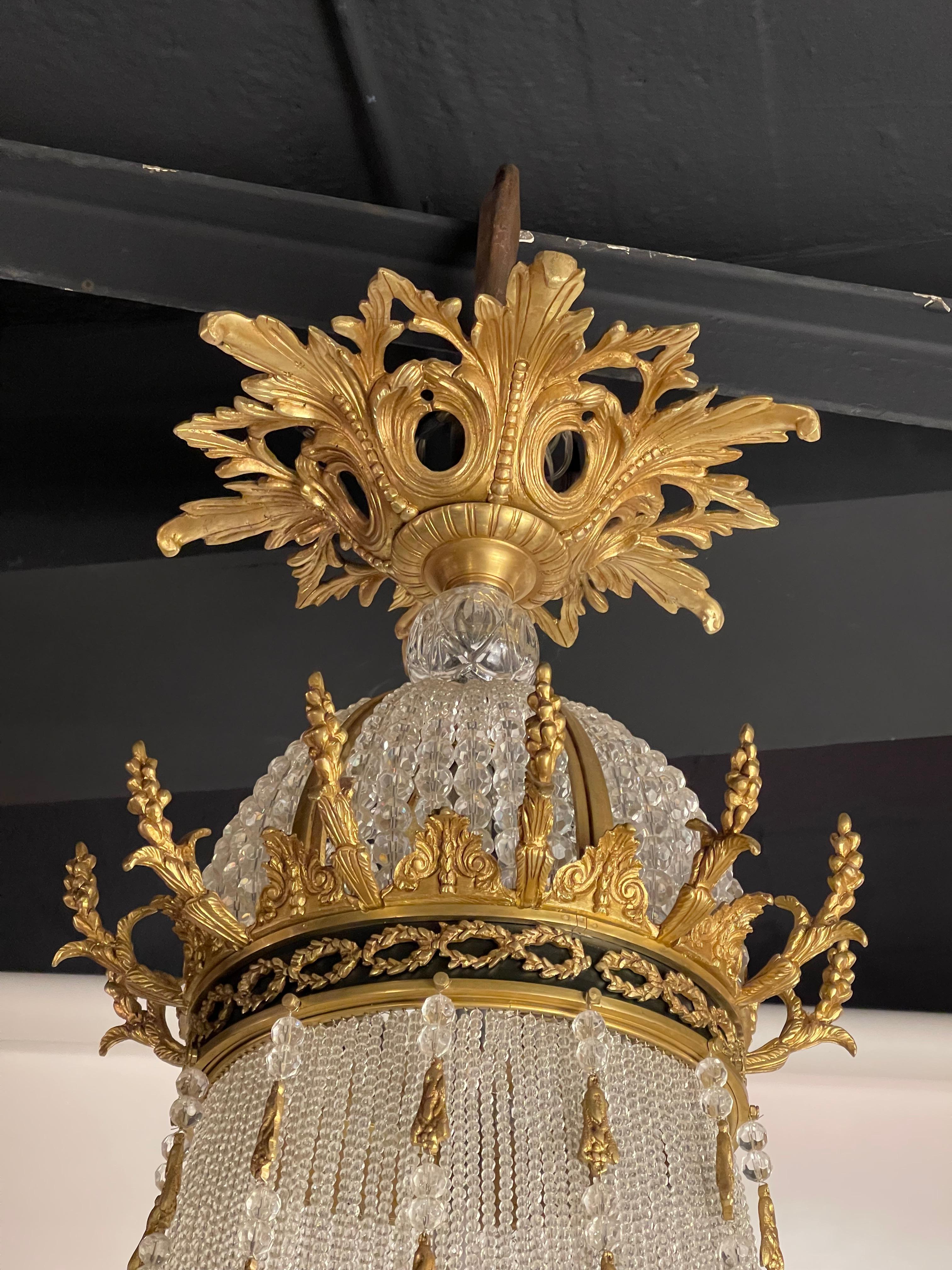 Monumental Classicist Ceiling Chandelier, Crystal Brass For Sale 3