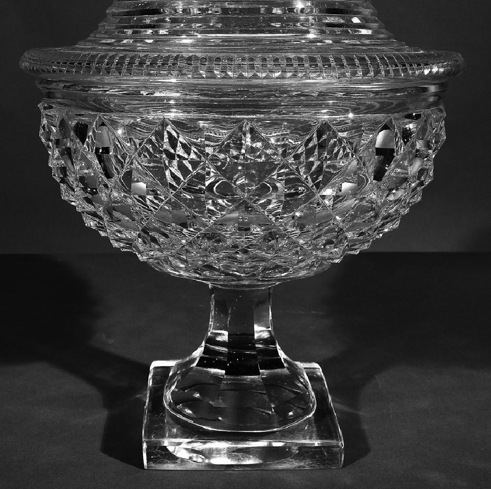 Neoclassical Monumental Clear Cut-Glass Covered Compote For Sale