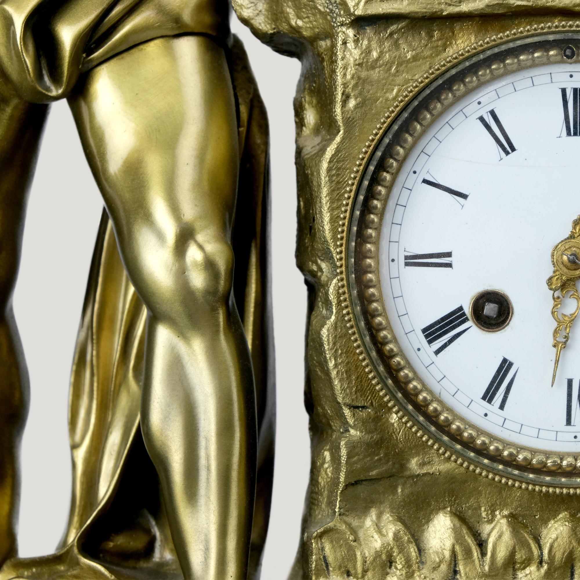Monumental clock in gilded and patinated bronze representing Spartacus freed from his chains.
Date of manufacture : circa 1850
Working condition, still maintained by the master watchmaker Carpentier in Lille, France.
Paris Movement.

The model of