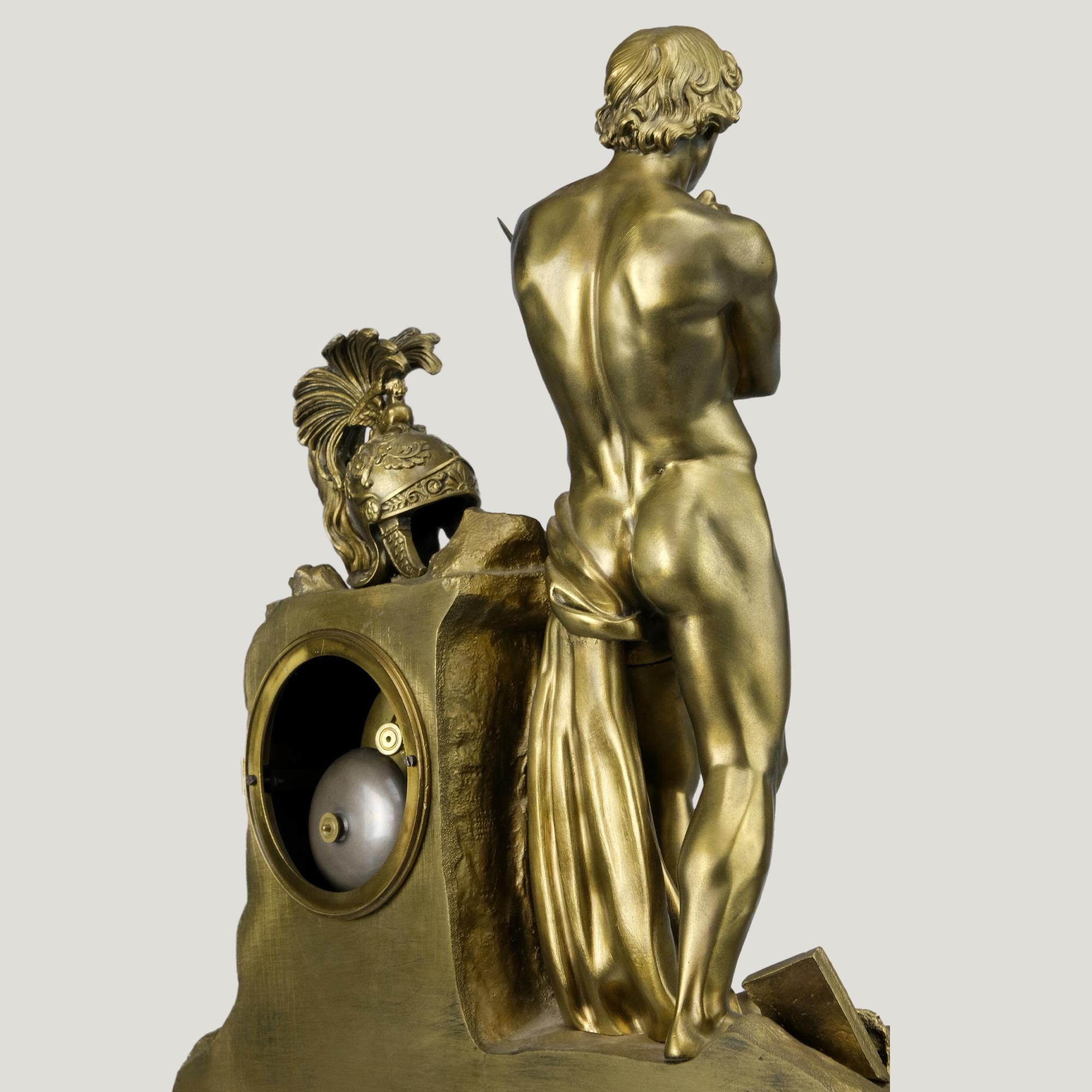 Neoclassical Monumental clock in gilded bronze representing Spartacus For Sale