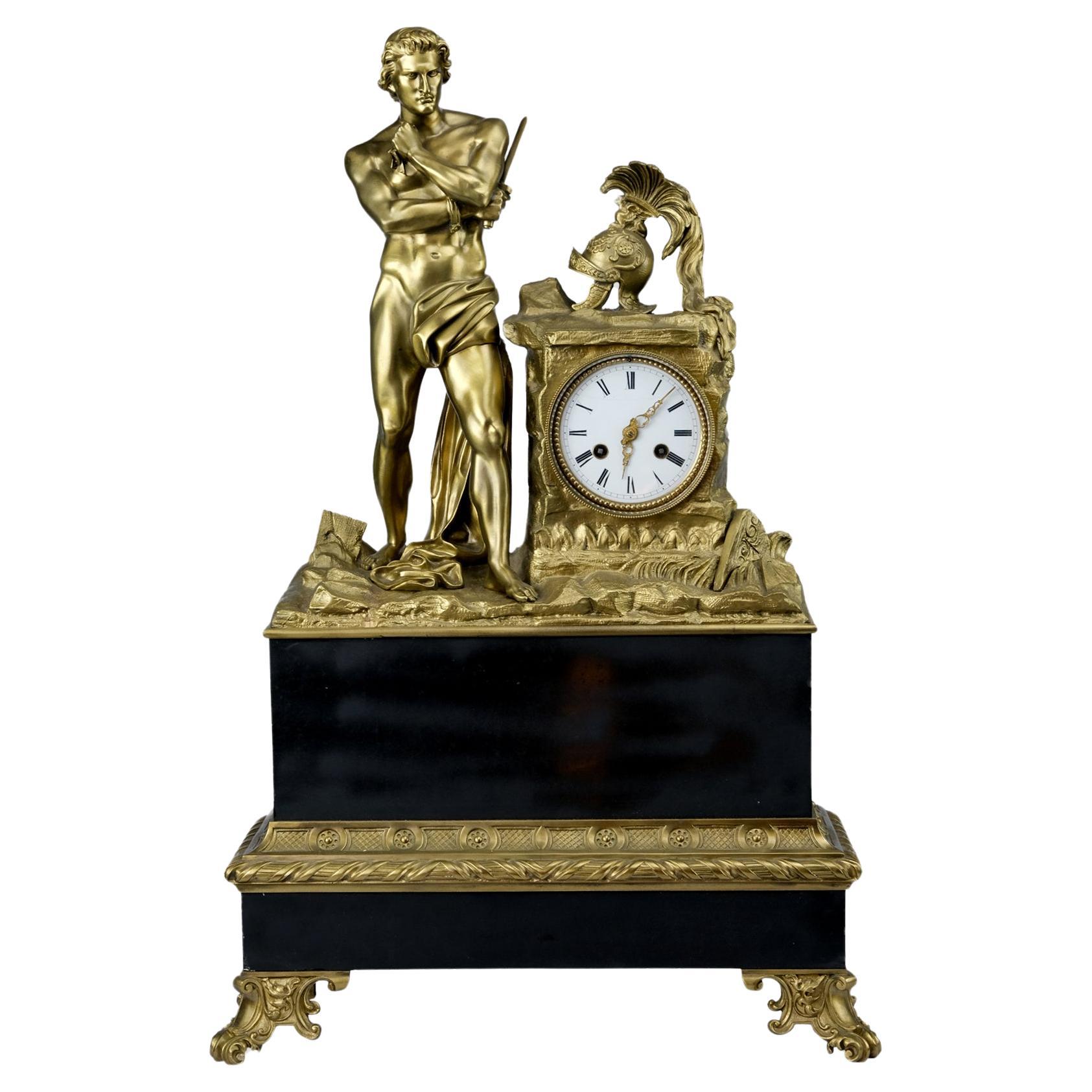 Monumental clock in gilded bronze representing Spartacus For Sale