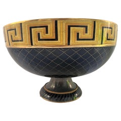 Antique Monumental Cloisonné Enamel Footed Bowl with Greek Key and Web Netting Design