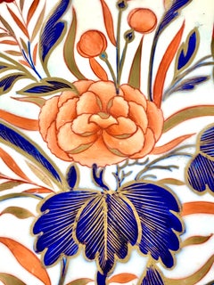 Monumentale Coalport-Imari-Platte mit Singvögeln und Pfingstrosen, England um 1815
