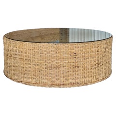 Monumental Coastal Organic Modern Rattan Braid Coffee Table by Wicker Works