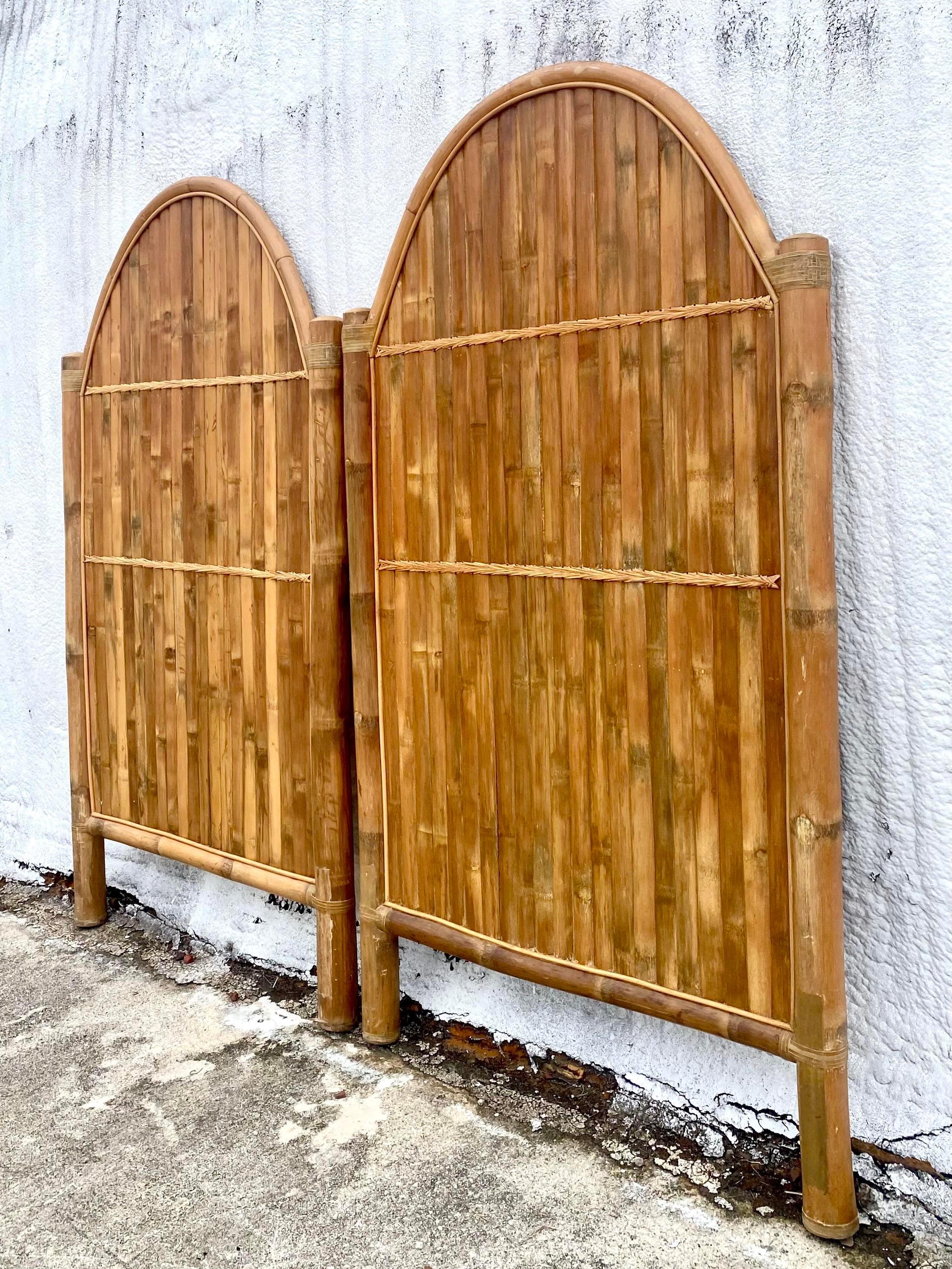 Monumental Coastal Split Bamboo Twin Headboards In Good Condition For Sale In west palm beach, FL