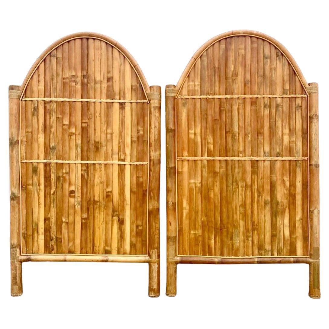 Monumental Coastal Split Bamboo Twin Headboards For Sale