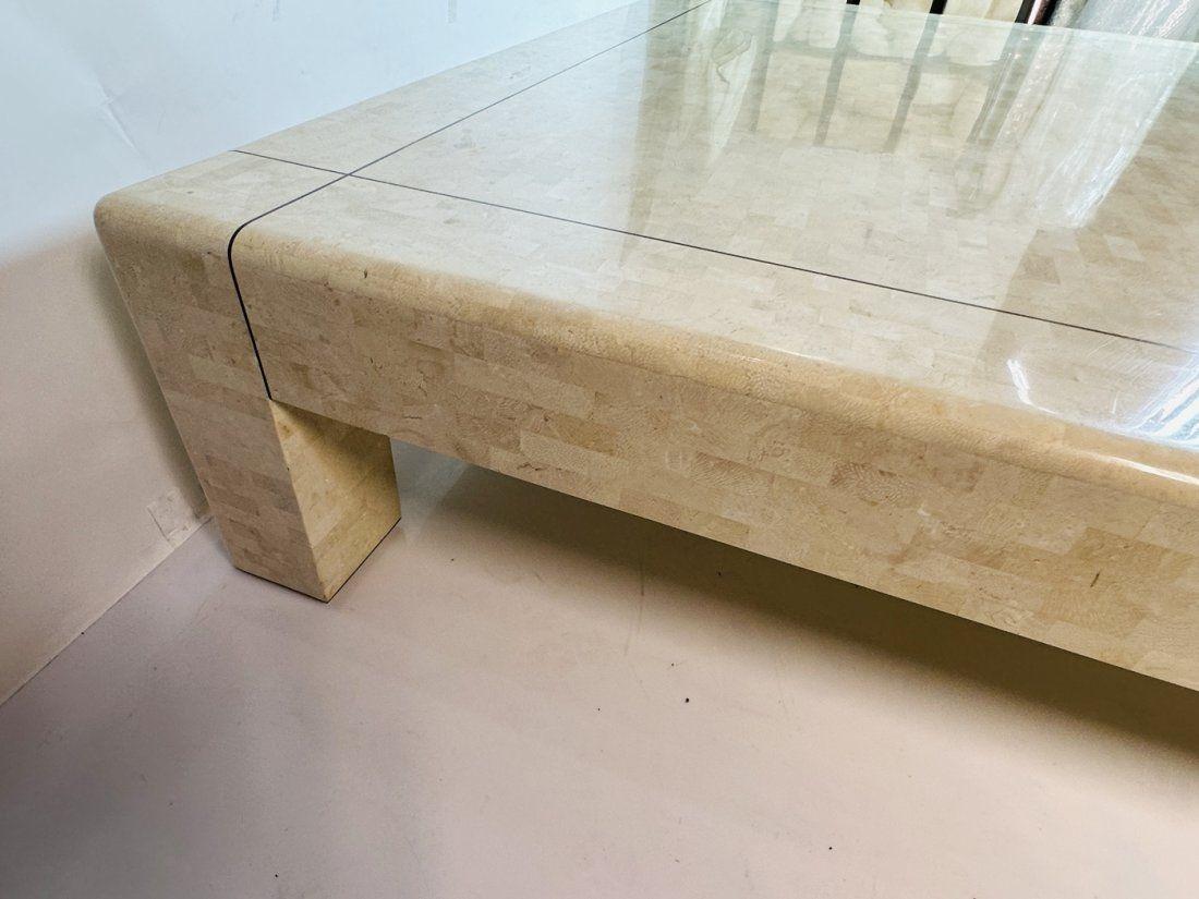 Monumental Coffee Table in Tessellated Stone & Brass by Karl Springer, Signed For Sale 6