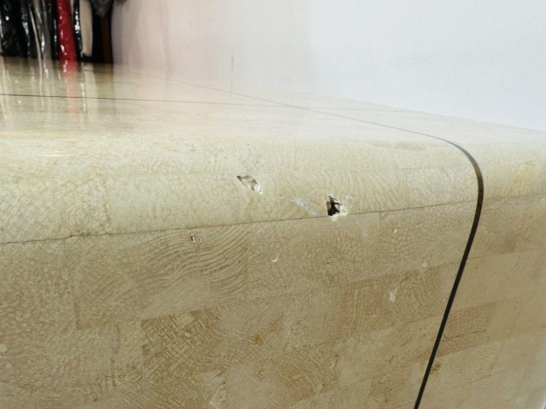 Monumental Coffee Table in Tessellated Stone & Brass by Karl Springer, Signed For Sale 11