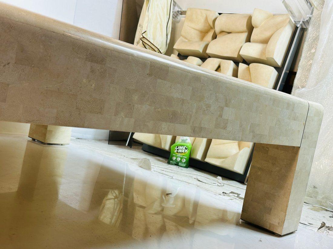 Monumental Coffee Table in Tessellated Stone & Brass by Karl Springer, Signed In Fair Condition For Sale In Los Angeles, CA