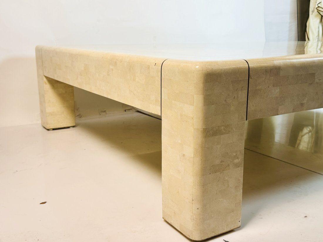 Late 20th Century Monumental Coffee Table in Tessellated Stone & Brass by Karl Springer, Signed For Sale