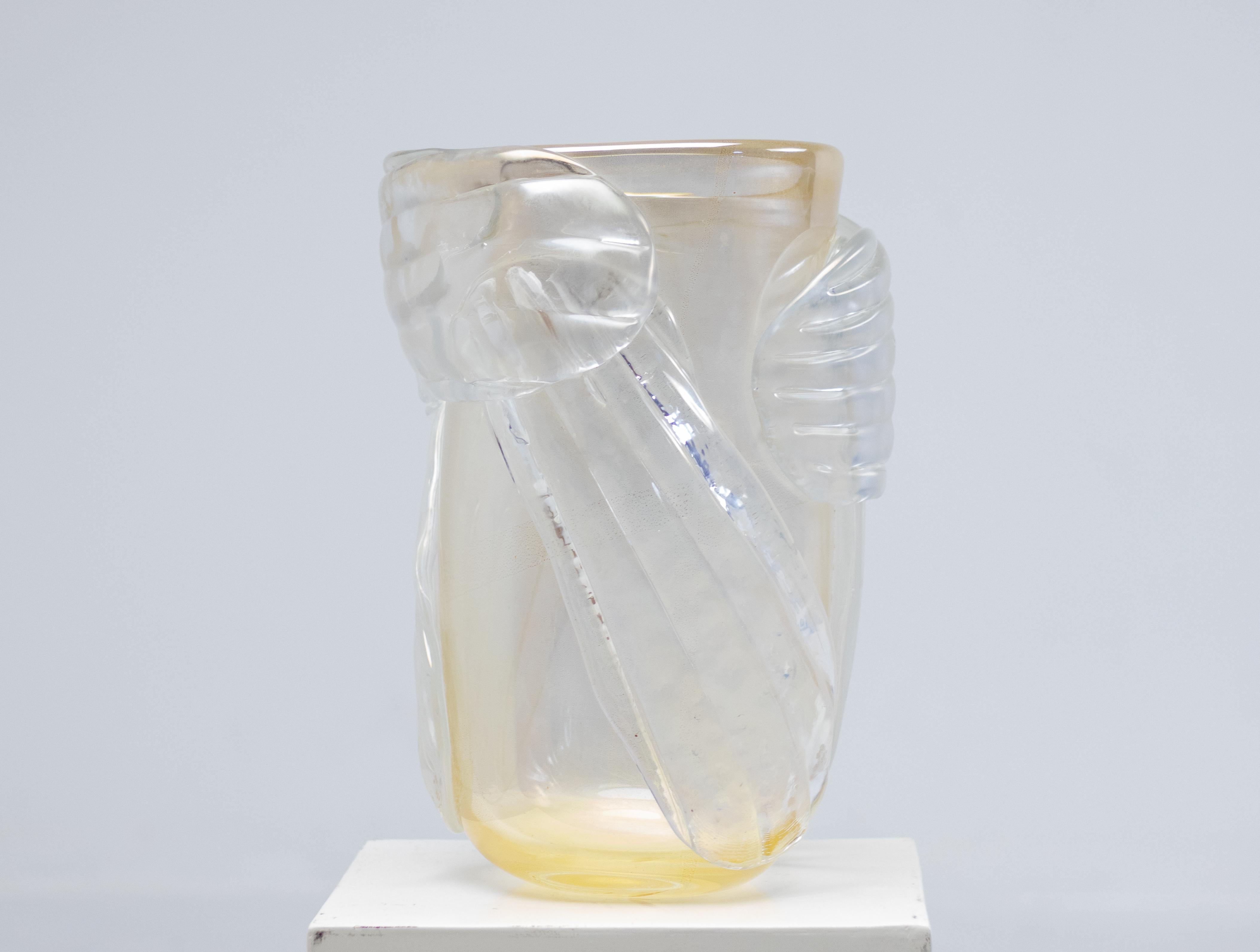 Very large and heavy iridescent glass vase with subtle gold foil inclusions signed Colizza.
Handcrafted by Carlo & Emanuele Colizza at their glass furnace and factory Antichi Angeli.
Engraved at the bottom.

AA Gallery is a contemporary glass brand