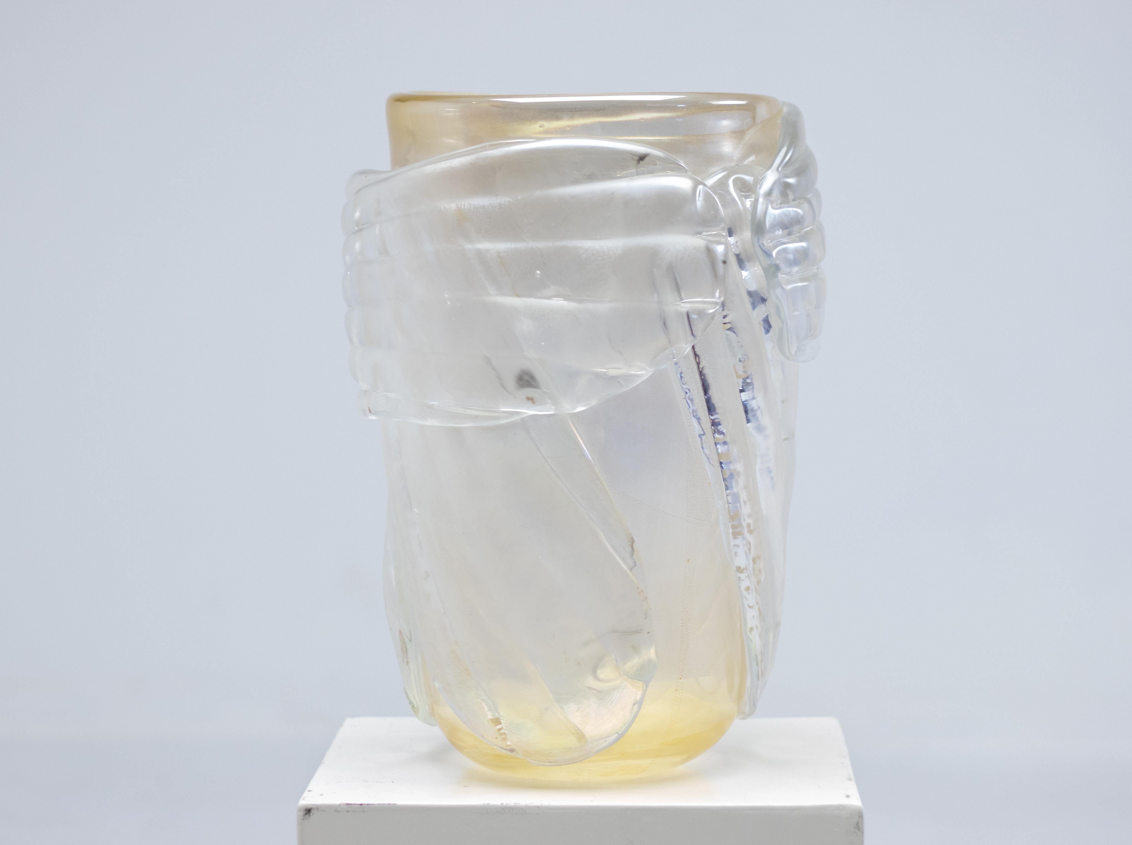 Contemporary Monumental Colizza Gold Murano Glass Vase For Sale