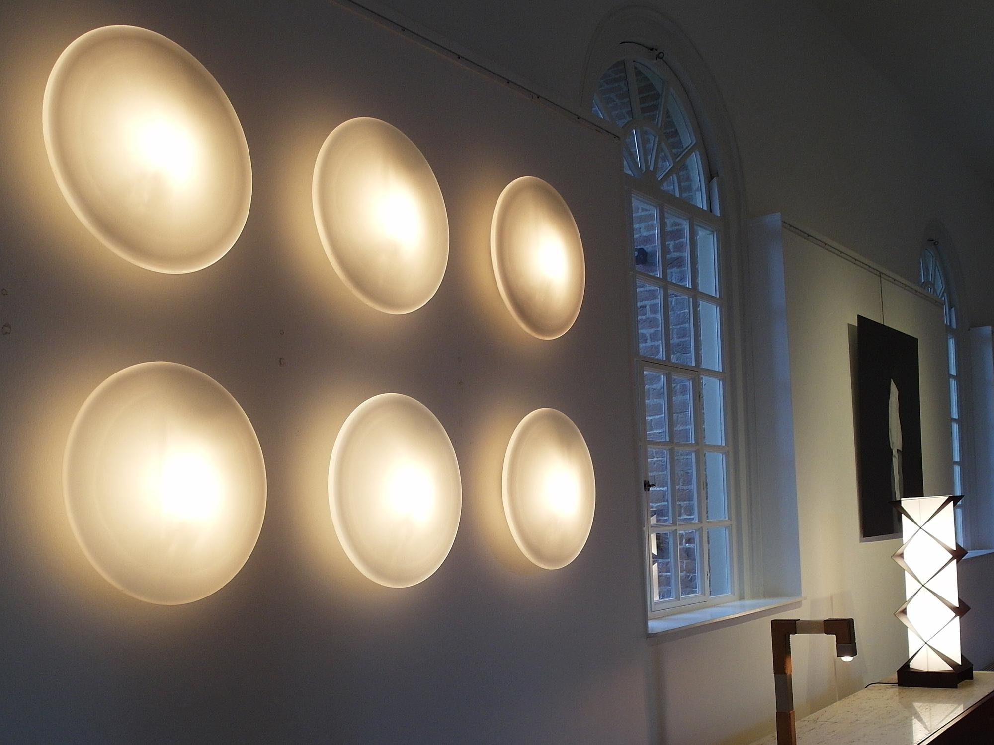 Dutch Monumental Composition of Opaline Glass RAAK Discus Lights, the Netherlands 1952