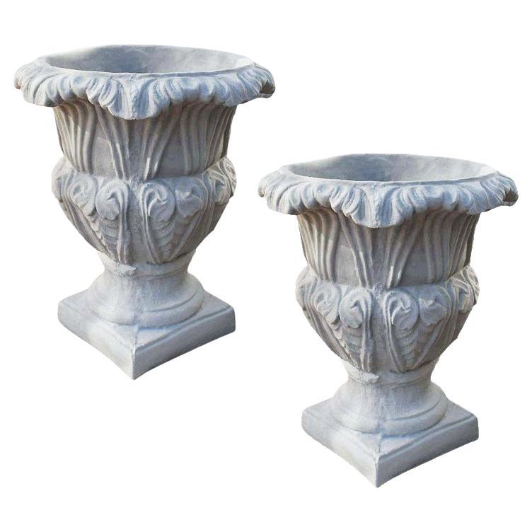Monumental Concrete French Garden Planters or Urns with, a Pair