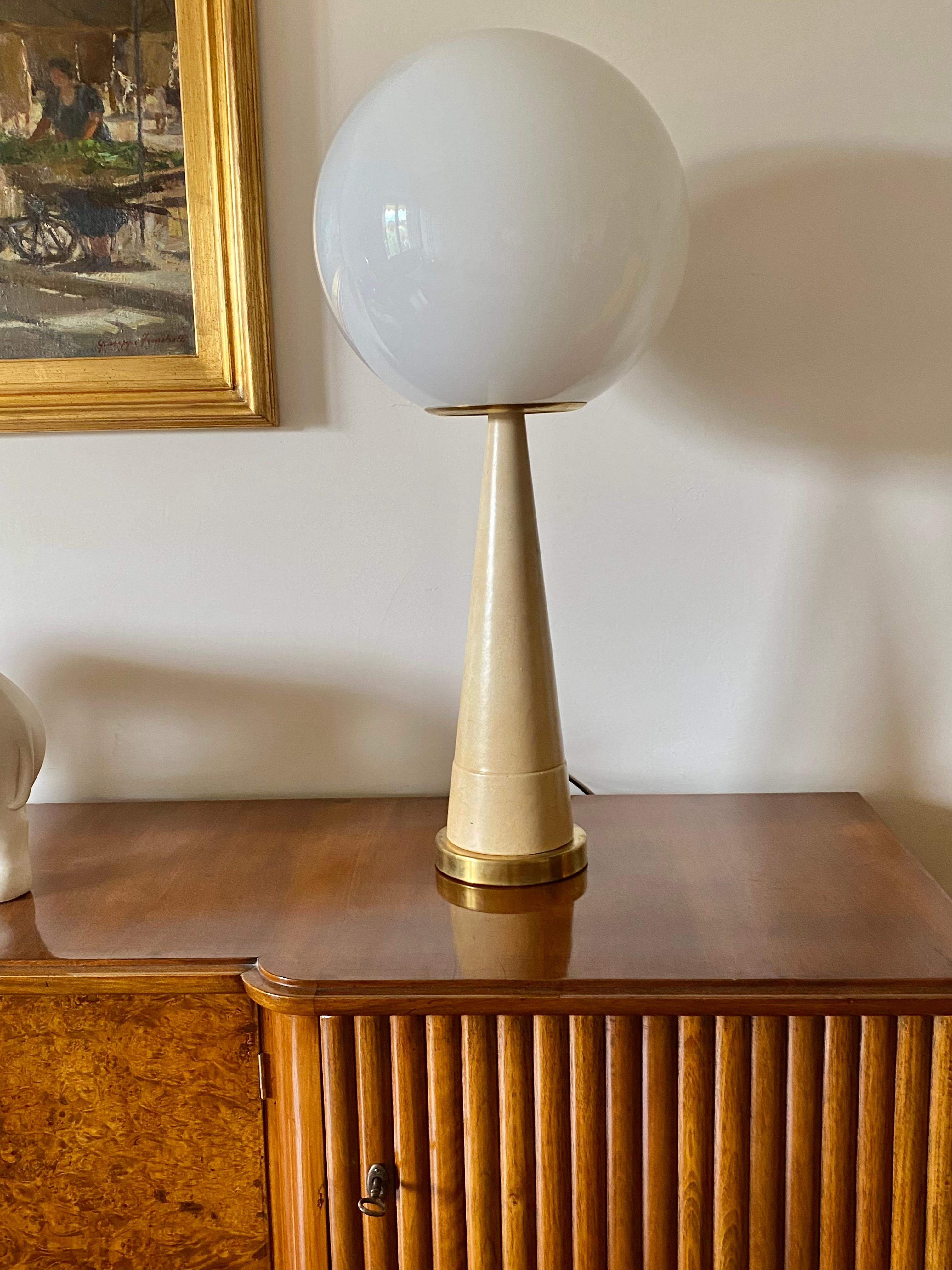 Monumental Conic Parchment and Brass Table Lamp, France, 1960 In Good Condition For Sale In Firenze, IT